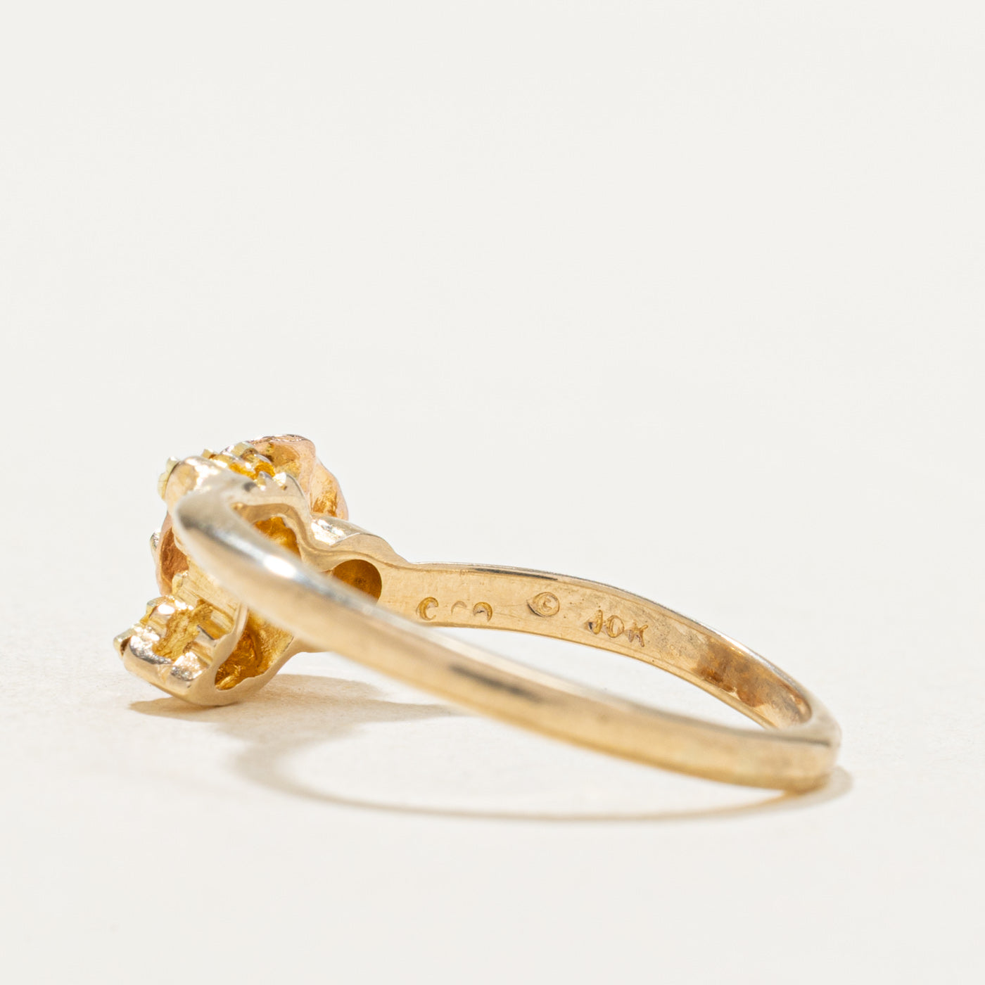 10K Two Tone Gold Diamond Rose Ring | 0.01ct Natural Diamond | Size 4.5 | Elegant Wedding Band, Anniversary Gift for Her, Valentine's Day Jewelry