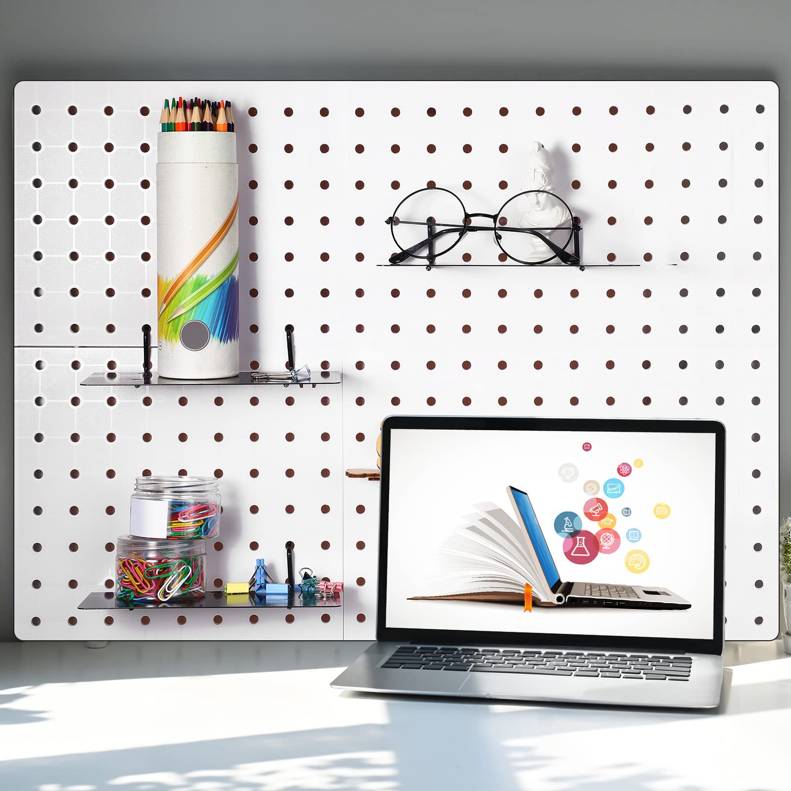 4 Pack Black Steel Pegboard Shelves & Brackets - 10 x 4 Inch Wall Organizer Trays for Craft Room, Garage, Kitchen, Nursery & Workbench - Durable Pegboard Accessories & Storage Solutions for Home Organization