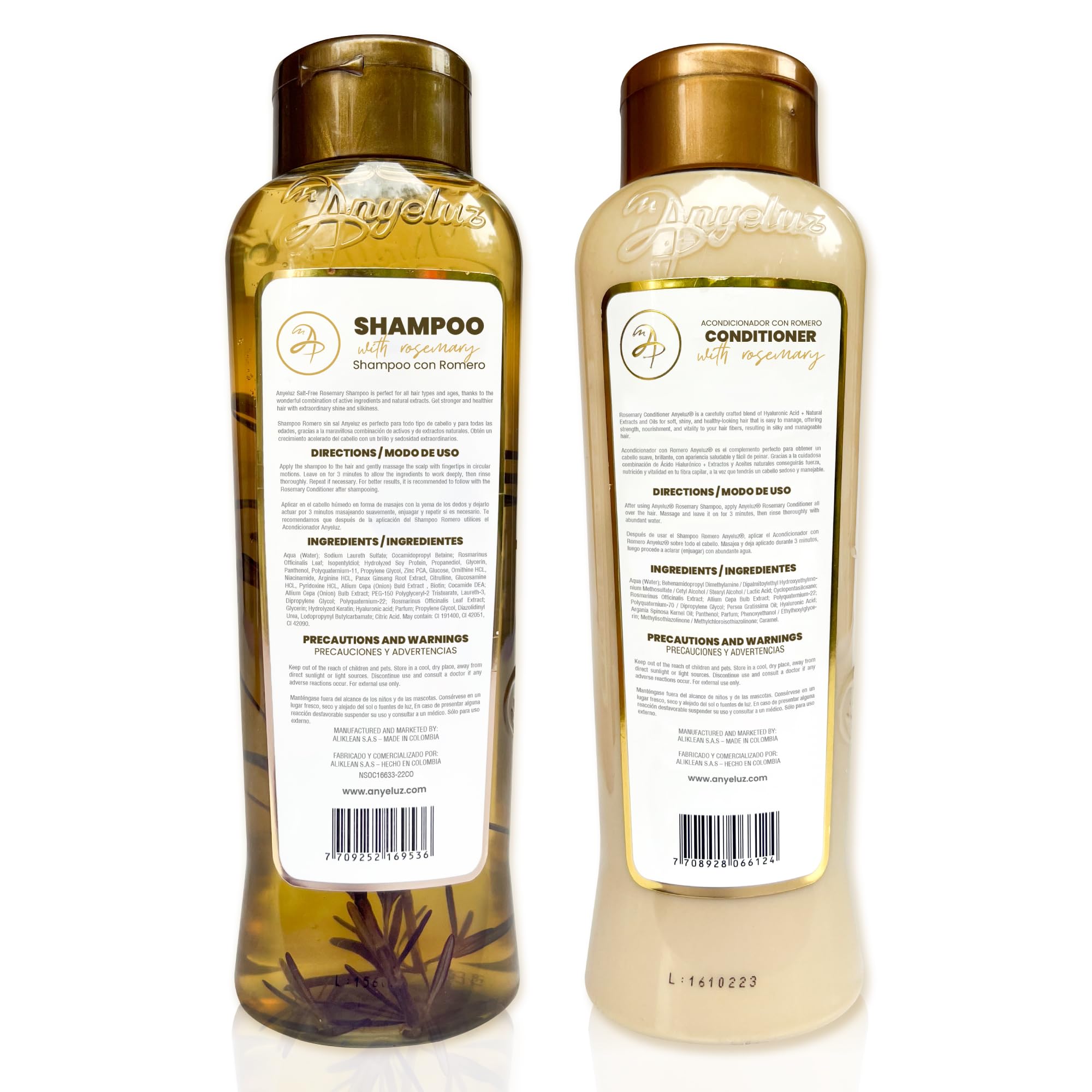 ANYELUZ Rosemary Shampoo and Conditioner Set with Hyaluronic Acid & Natural Extracts - Hair Strengthening & Hydrating Treatment for Shine & Vitality - Perfect for Dry, Damaged Hair & Scalp Care at Home