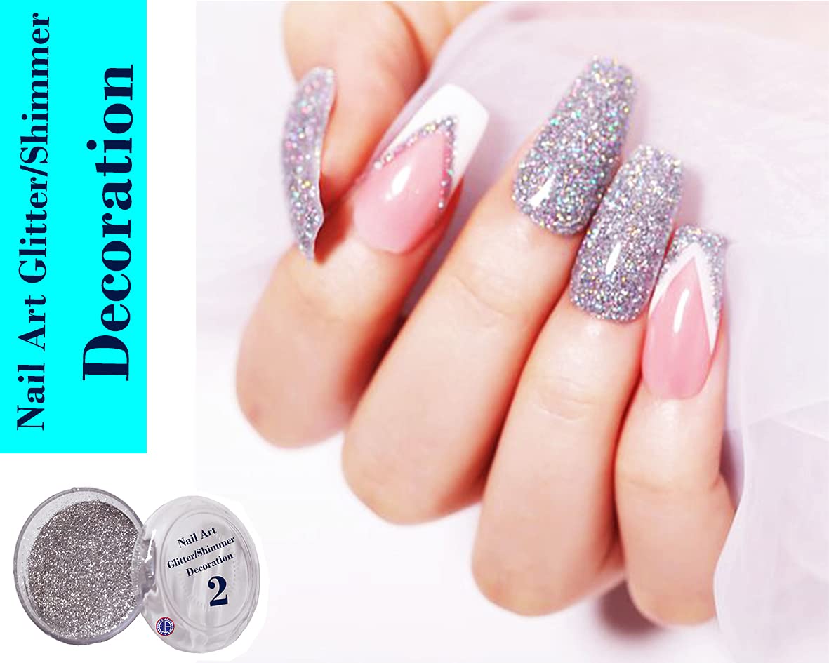 Professional Nail Art Glitter - Silver HNo-2 for Ear Lobe & Accessories | Shimmering Cosmetic Glitter for Nail Designs, Jewelry Making & DIY Crafts
