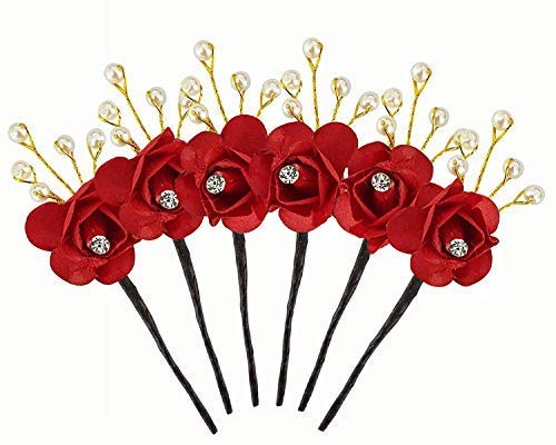 Glan Hair Clips & Juda Bun Maker - Hair Accessories Set with Bun Clip & Back Pin (Red, Gold) - Perfect for Updos, Ponytails & Special Occasions