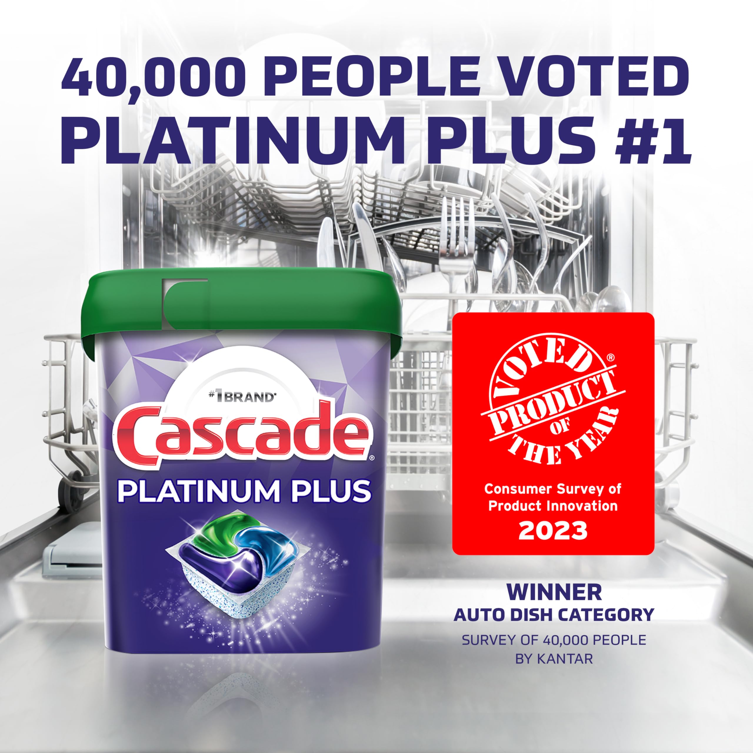 Cascade Platinum Plus ActionPacs Dishwasher Detergent Pods - 52 Count | Powerful Cleaning for Tough Stains | Fresh Mountain Scent | Perfect for Daily Dishwashing & Hard Water Areas