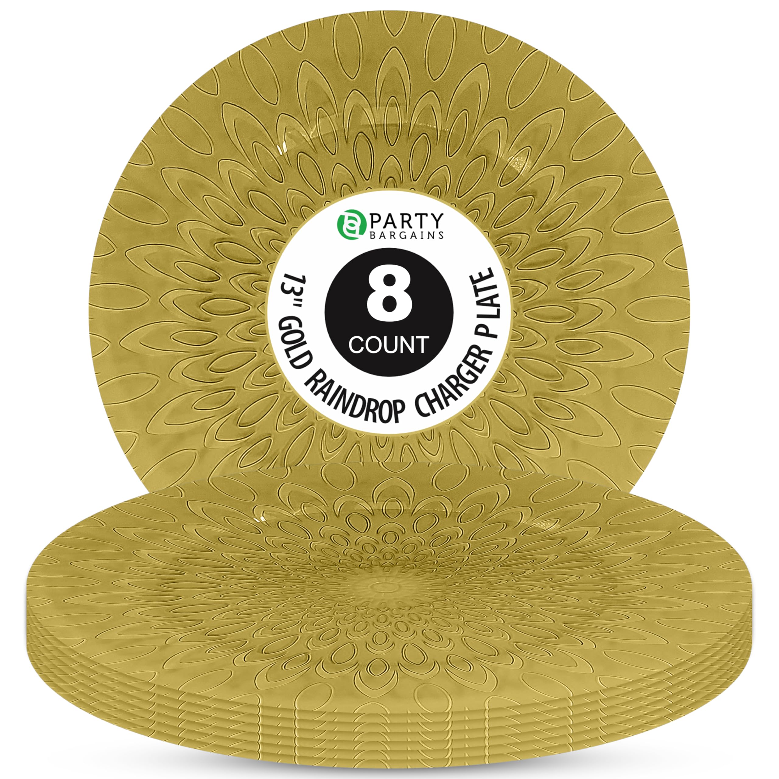 13 Inch Plastic Charger Plates - Gold Raindrop Design, Set of 8 - Elegant Dinnerware for Weddings, Parties & Special Events - Dishwasher Safe Decorative Plates