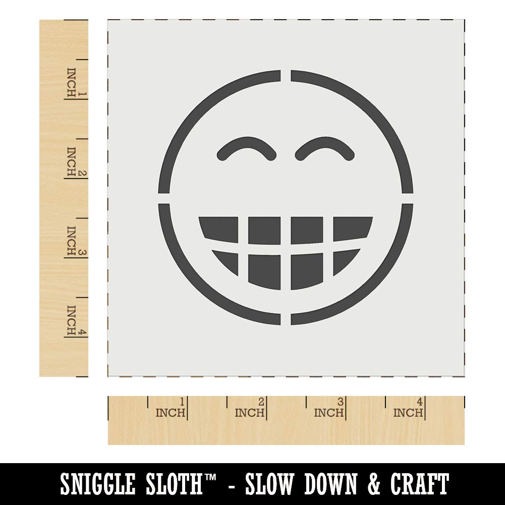 Happy Face Big Smile Teeth Grin Emoticon Wall Stencil - 4.5 Inch Reusable DIY Cookie & Craft Template for Home Decor, Baking, and Scrapbooking Projects