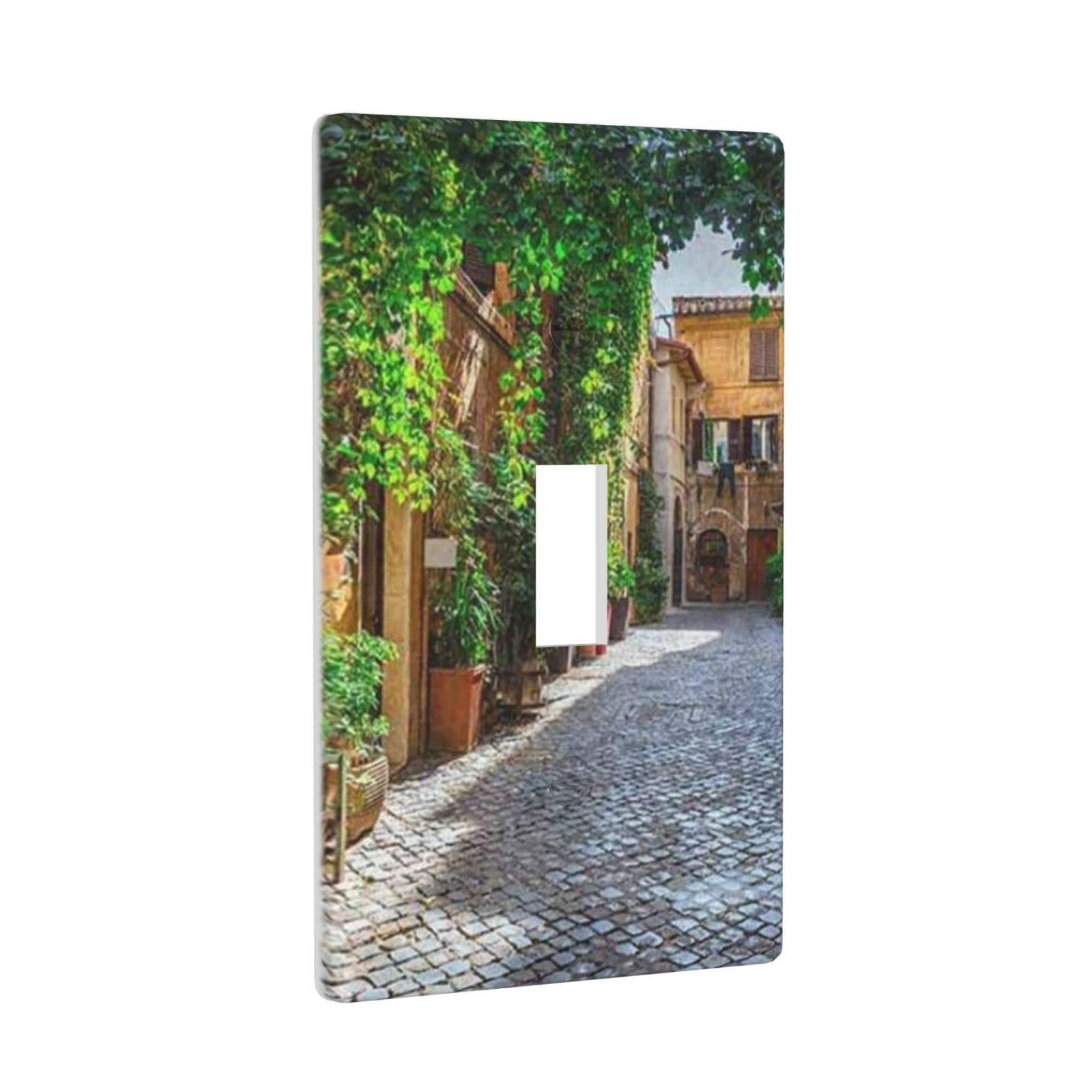 Vintage Rome Italy Old Street European Cityscape Light Switch Cover - Decorative Wall Plate for Home & Office Decor | Perfect for Living Room, Bedroom, and Cafe