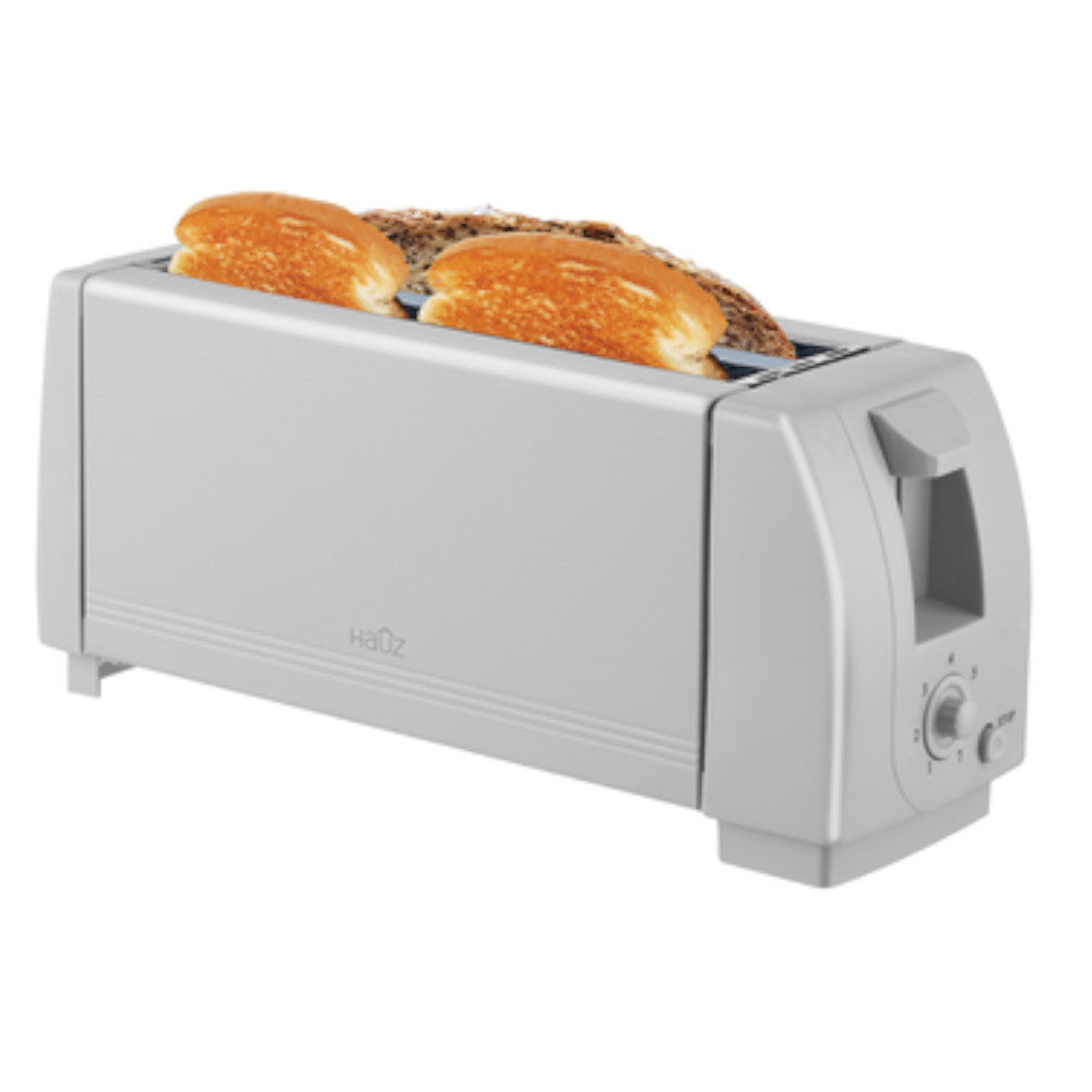 HAUZ ATS7154 4-Slice Toaster with Extra-Long Slots - Stainless Steel Grey - Perfect for Bagels, Thick Slices & Artisan Breads - Ideal for Kitchens, Breakfast Nooks & Small Spaces