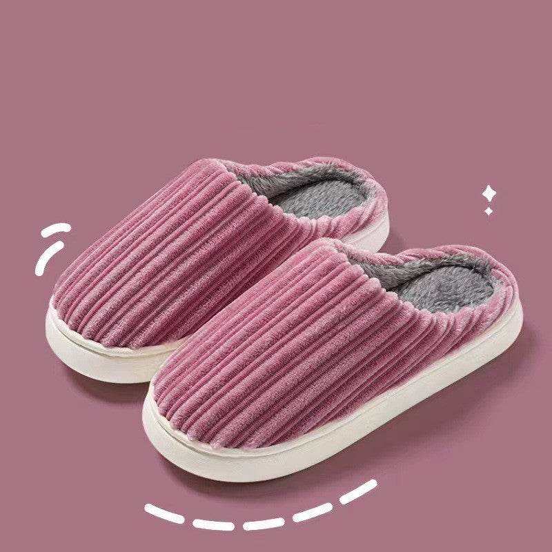 Cozy Striped Fleece Slippers for Women & Men - Warm Winter Indoor/Outdoor House Shoes for Home, Office & Travel