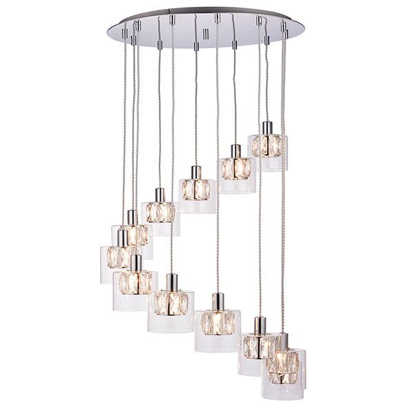 Corina 12Lt Pendant Light Fixture - Modern Glass Chandelier for Dining Room, Bedroom & Living Room Lighting Decor