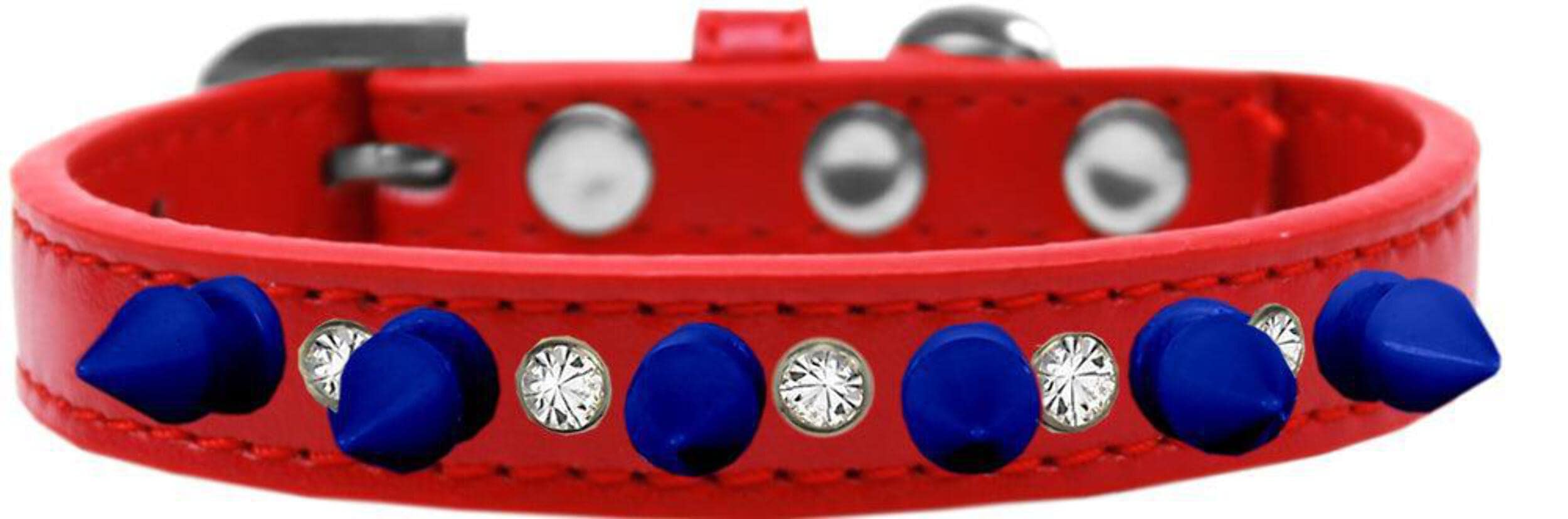 Red Dog Spike Collar with Blue Spikes & Crystals for Pets - Stylish & Protective