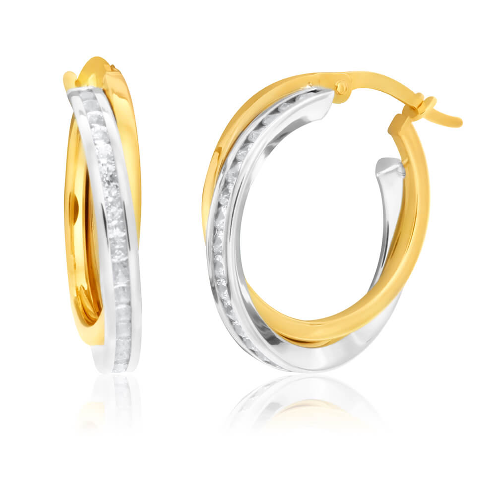 9ct White Gold Silver Filled Cubic Zirconia Hoop Earrings for Women - Elegant Everyday Jewelry for Parties, Weddings & Gifts