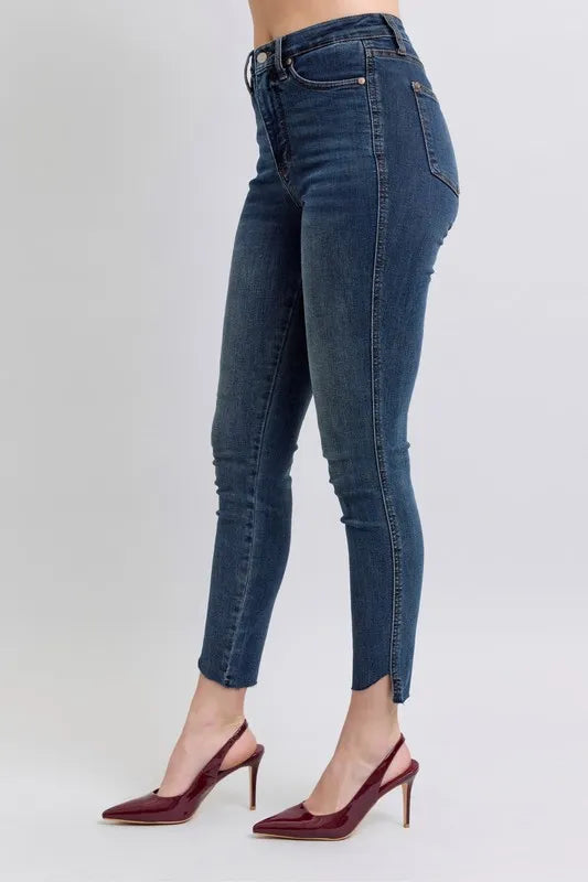 Judy Blue High Waist Tummy Control Skinny Jeans for Women - Plus Size Denim Pants with Step Hem Detail | Perfect for Casual Wear, Office Outfits & Date Nights