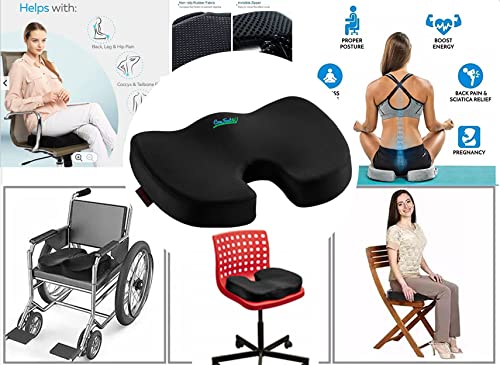 Premium Orthopedic Memory Foam Seat Cushion - Coccyx & Tailbone Pain Relief for Car, Office, Gaming & Boat Chairs - Sciatica Support Pillow with Breathable Mesh Cover (Black) - Perfect for Long Drives, Work from Home & Back Pain Relief