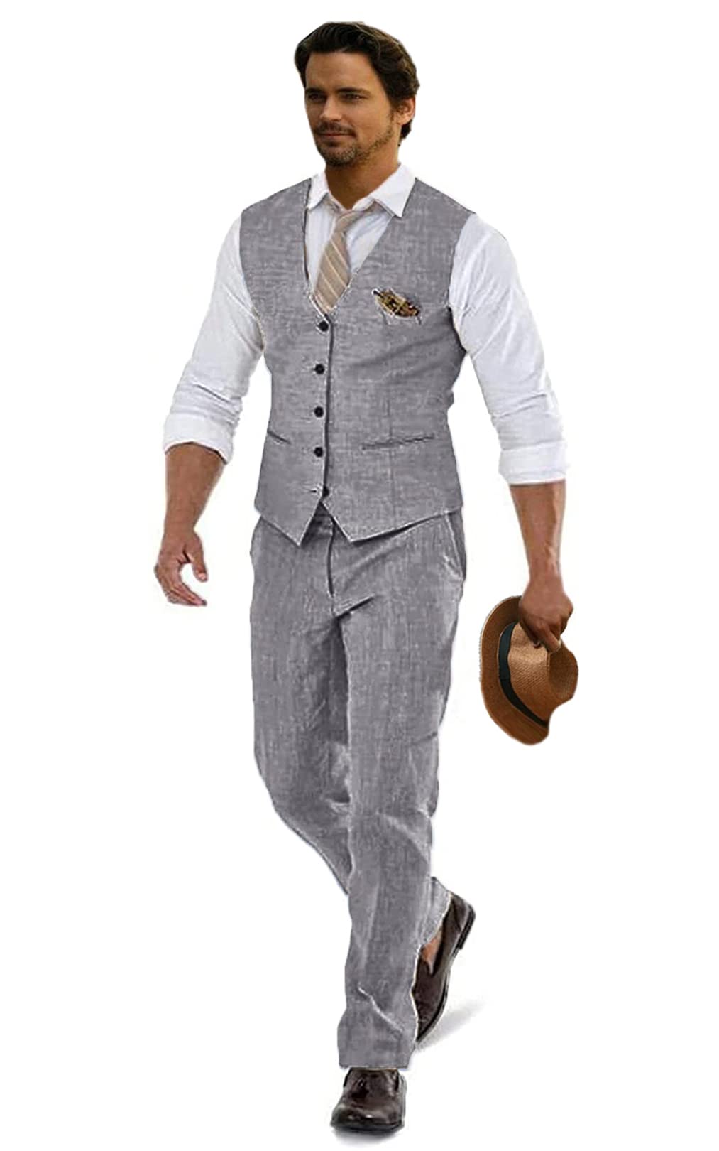 Men's Linen Suits for Wedding & Summer - 2 Piece Casual Groomsmen Tuxedo Set with Vest & Pants | Perfect for Beach Weddings, Prom, and Outdoor Events