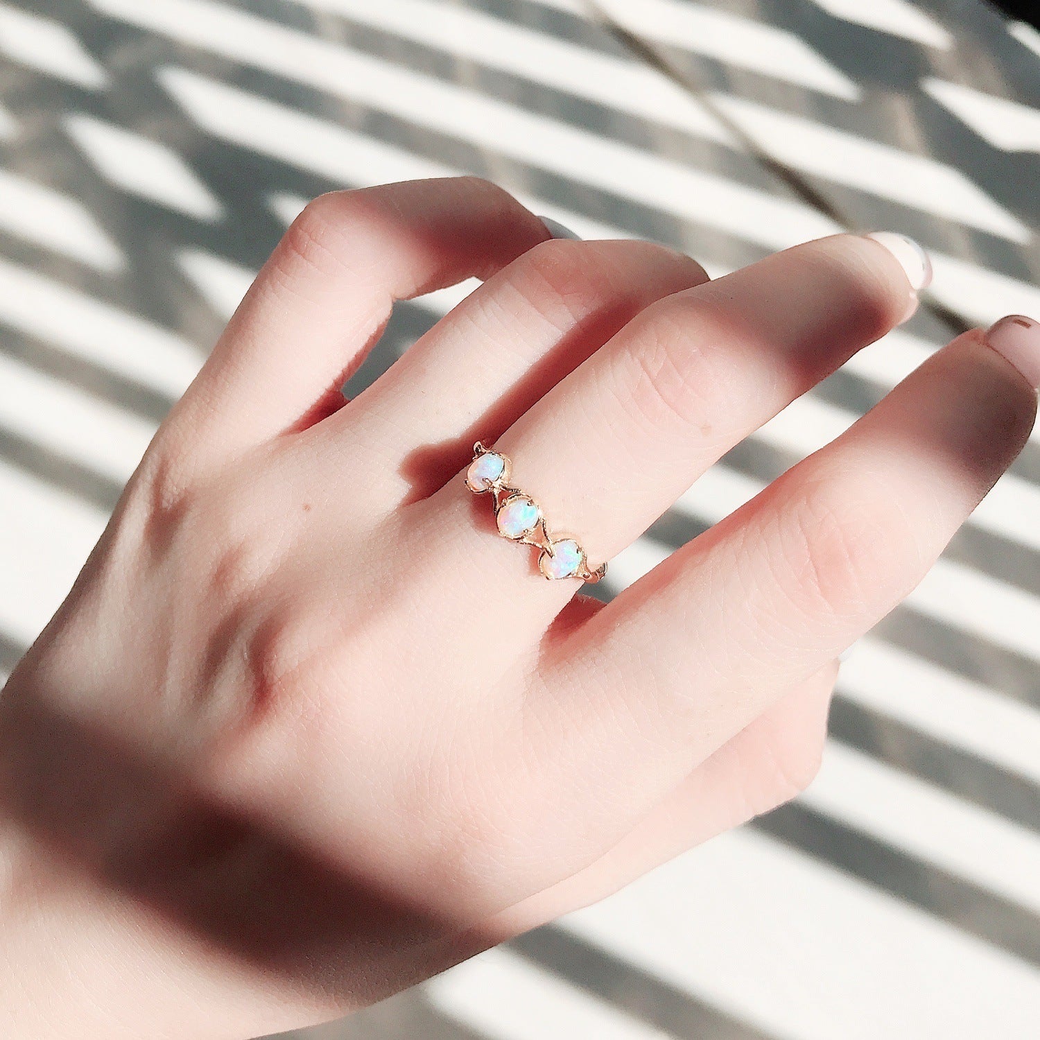 14K Gold 3 Stone Opal Rings for Libra Birthstone | Elegant Zodiac Jewelry for Women | Perfect Gift for Birthday, Anniversary & Special Occasions