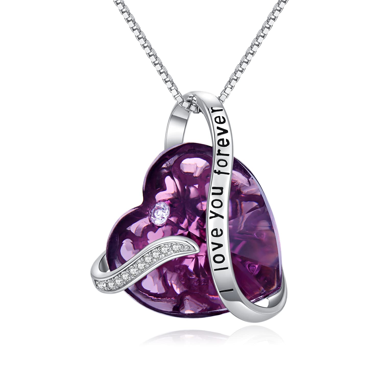TOUPOP Sterling Silver Heart Pendant Necklace with Crystal - I Love You Forever Jewelry Gift for Women, Wife, Girlfriend, Mom - Perfect for Birthday, Anniversary & Valentine's Day - Elegant Everyday Wear & Special Occasions