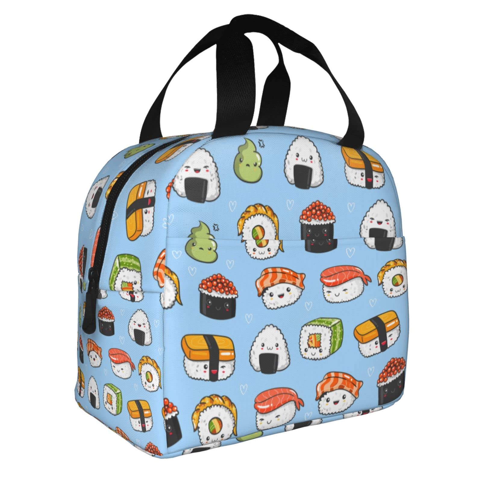 Japanese Sushi Themed Insulated Lunch Bag - Kawaii Blue Reusable Waterproof Lunch Box for Women, Men, Kids | Perfect for School, Work, Picnics & Outdoor Activities