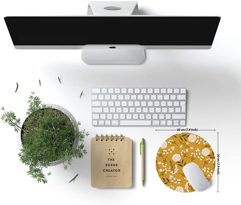Floral Round Mouse Pad - Non-Slip Rubber Base Computer Mouse Mat with Yellow Flower Design | Waterproof Office & Gaming Accessory for Women | Perfect for Workstations, Home Offices & PC Gaming Setups