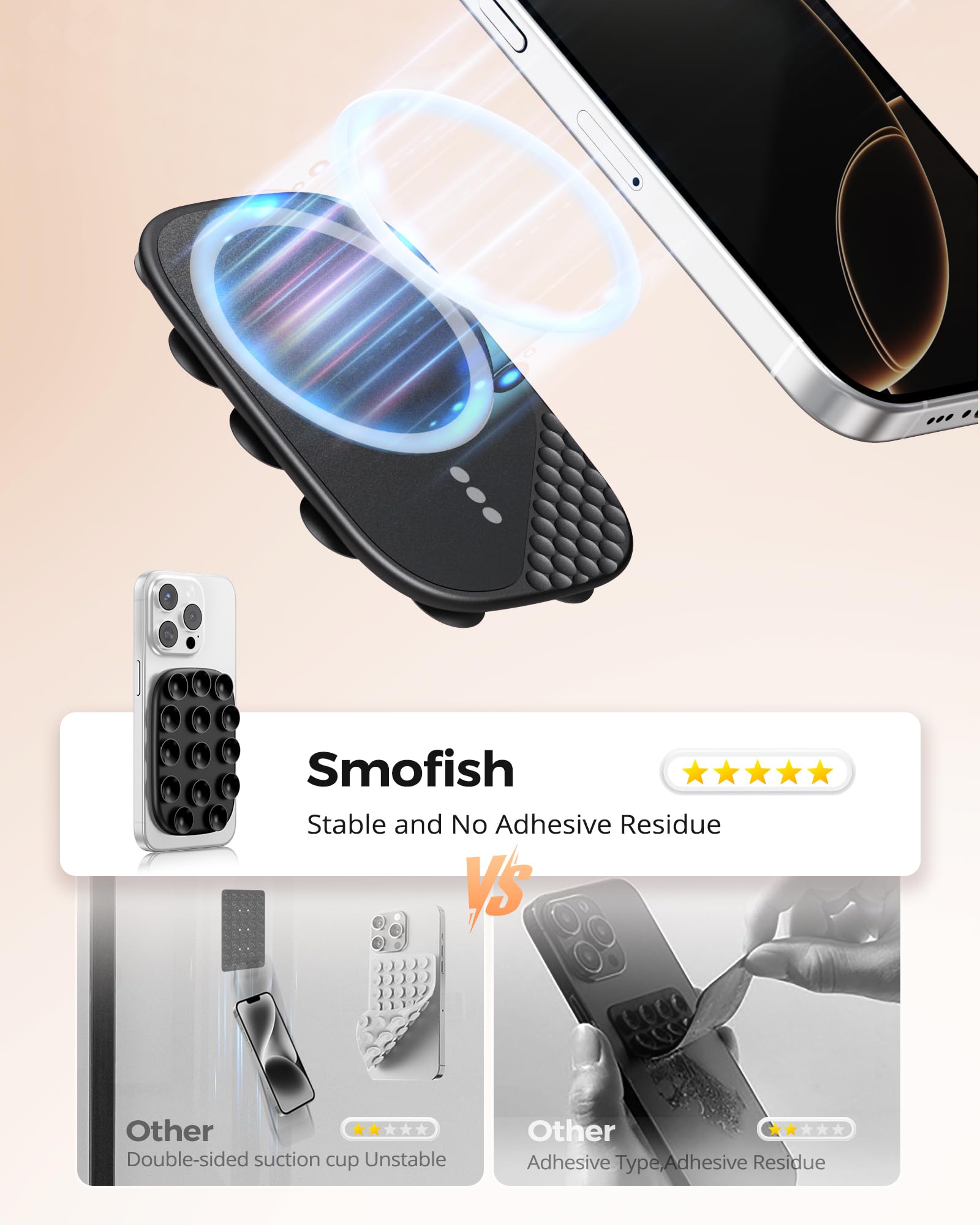 Magnetic Suction Phone Mount for MagSafe Case, Silicone Sticky Grip Holder for iPhone 16/15/14/13/12, Removable Hands-Free Selfie/Video for TikTok Influencers, Women Gift, Black - Perfect for Car, Desk, and Home Use