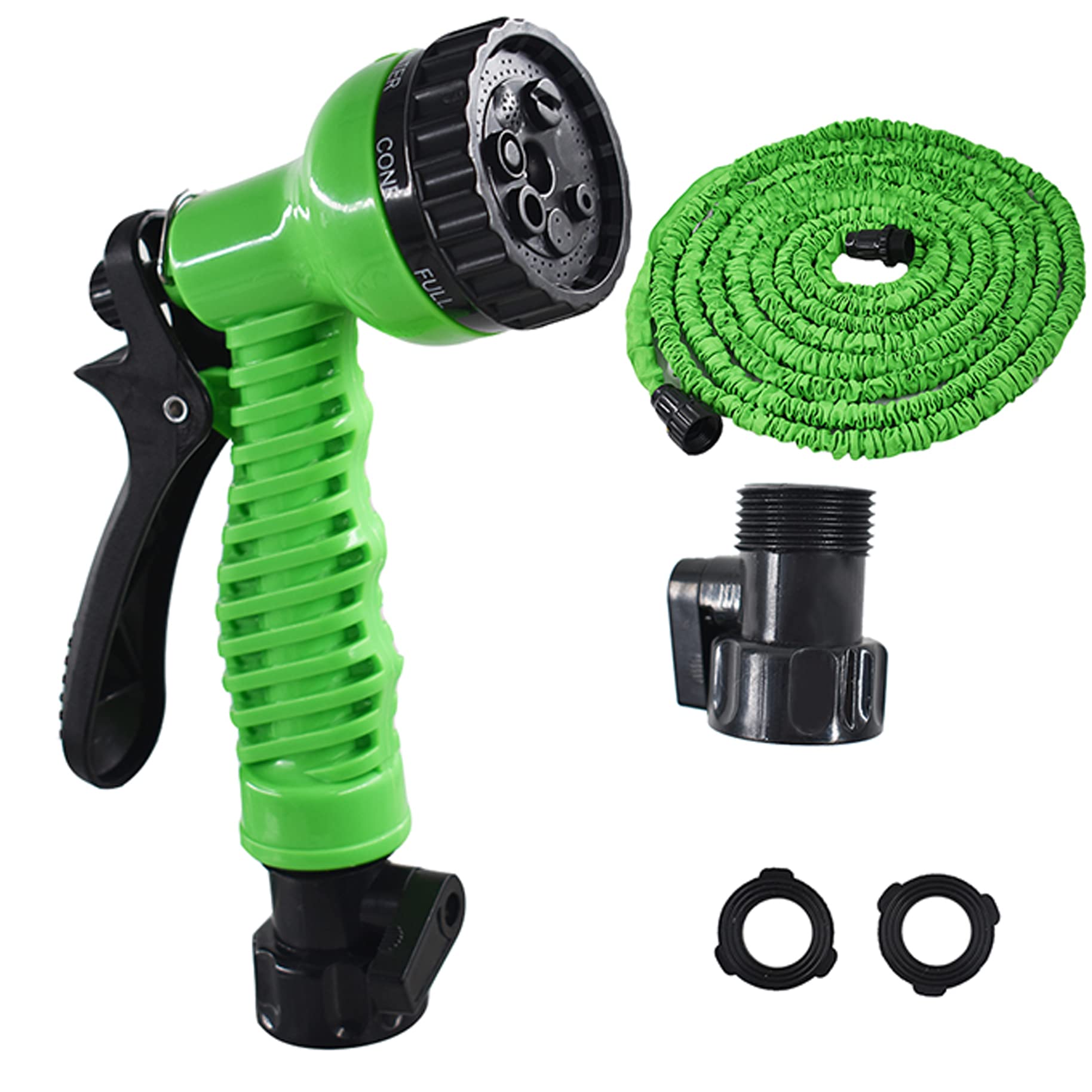 Expandable Garden Hose 25/50/75/100 FT - No Kink, Lightweight, Flexible & Leakproof Water Hose with 7-Function Spray Nozzle for Lawn, Yard, Car Washing & Outdoor Watering (Green, 75 FT)