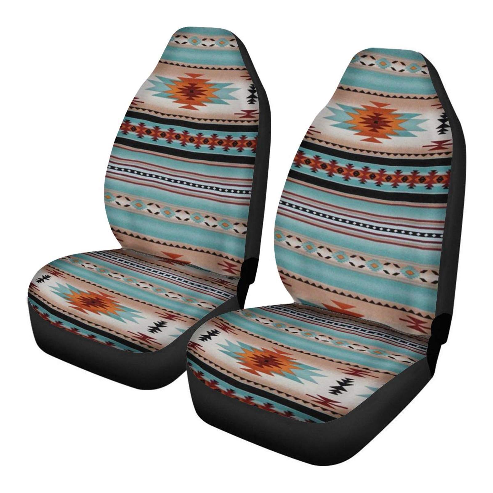 FKELYI Aztec Tribal Print Car Seat Covers - 2pc Front Seat Protectors, Saddle Blanket Style, Universal Fit for Sedan, SUV, Truck & Van - Geometric Design for Interior Decor & Comfort (Perfect for Road Trips, Daily Commute & Outdoor Adventures)