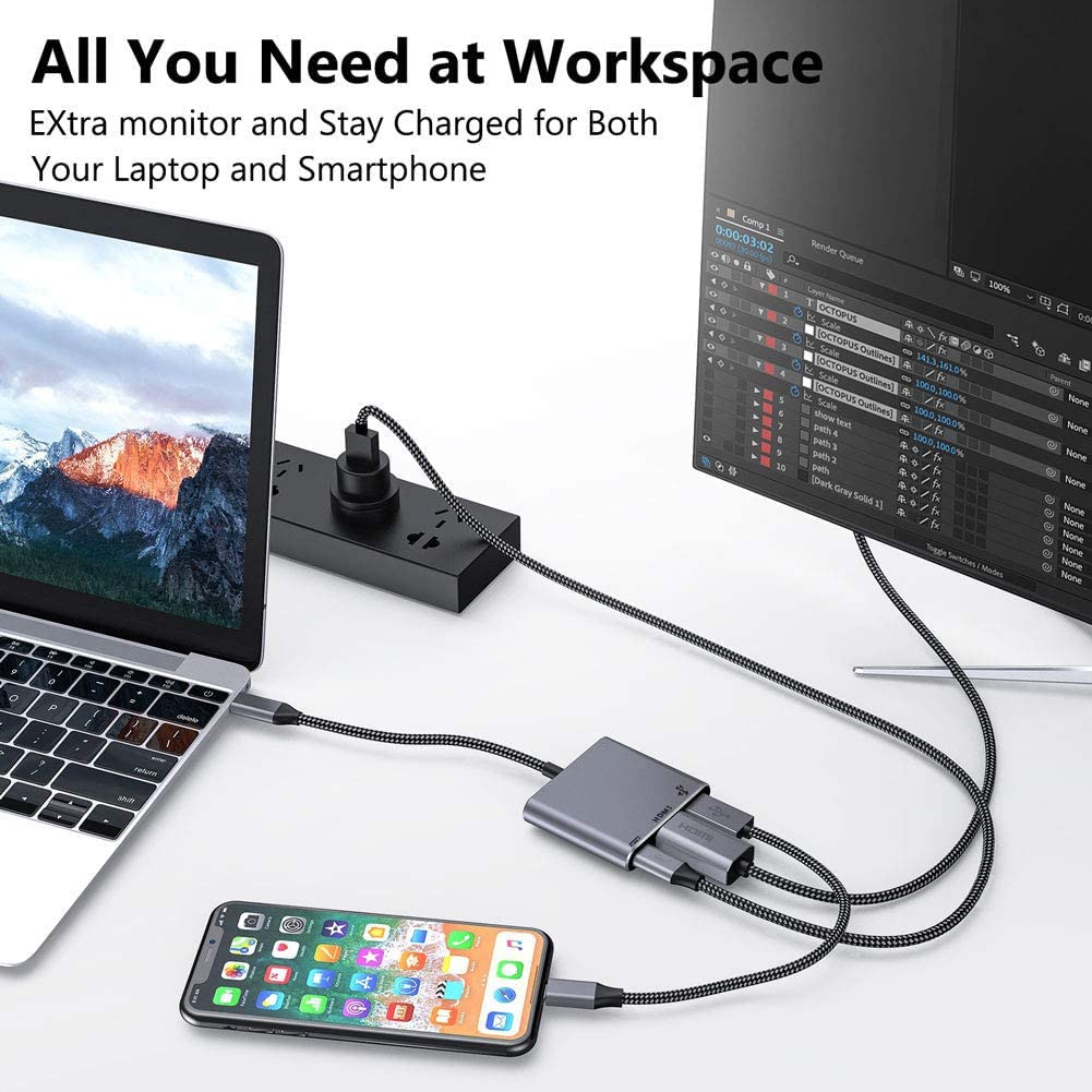 QCEs USB C to HDMI Multiport Adapter with 4K Video, USB 3.0 & PD Charging - Compatible with MacBook Pro, iPhone 15, iPad, Galaxy S24 - Perfect for Home Office, Online Meetings & Entertainment