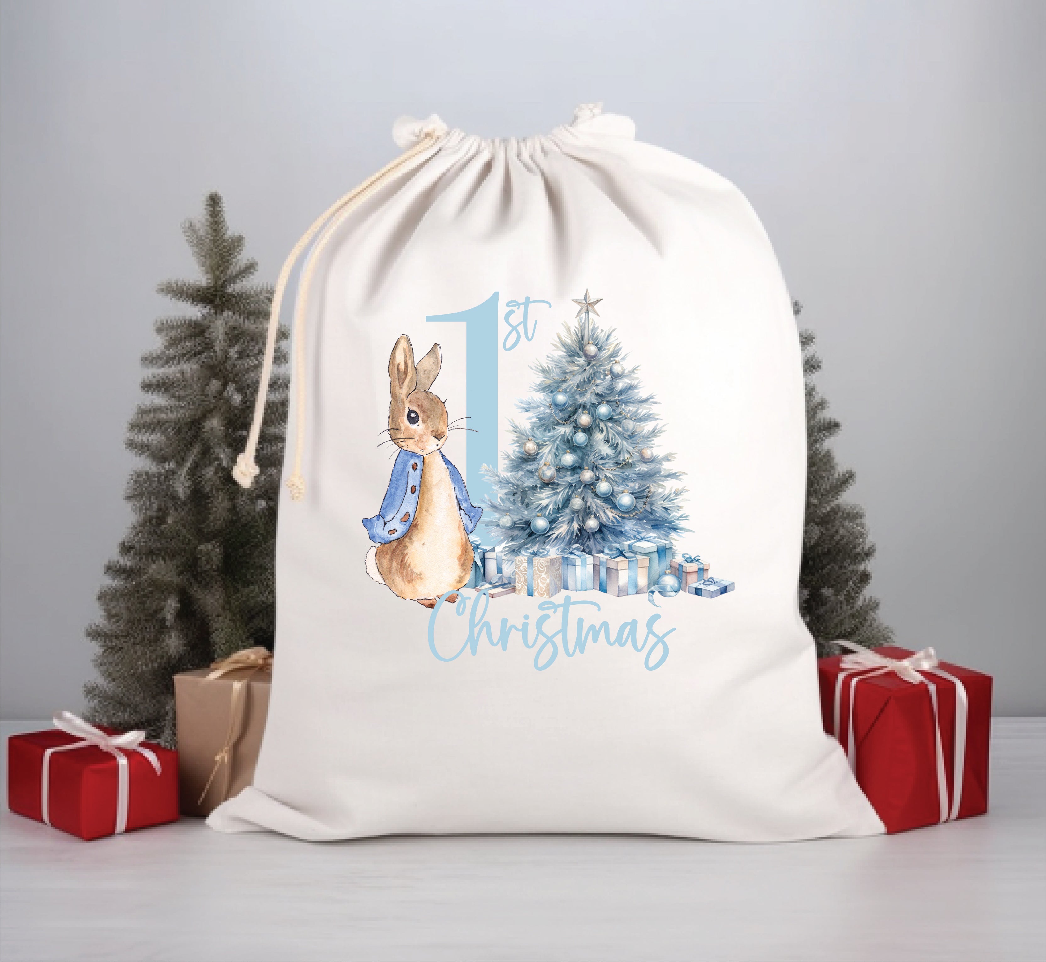 1st Christmas Peter Rabbit Santa Sack - Personalized Holiday Gift Bag for Baby's First Christmas - Perfect for Stocking Stuffers, Nursery Decor & Christmas Photo Props