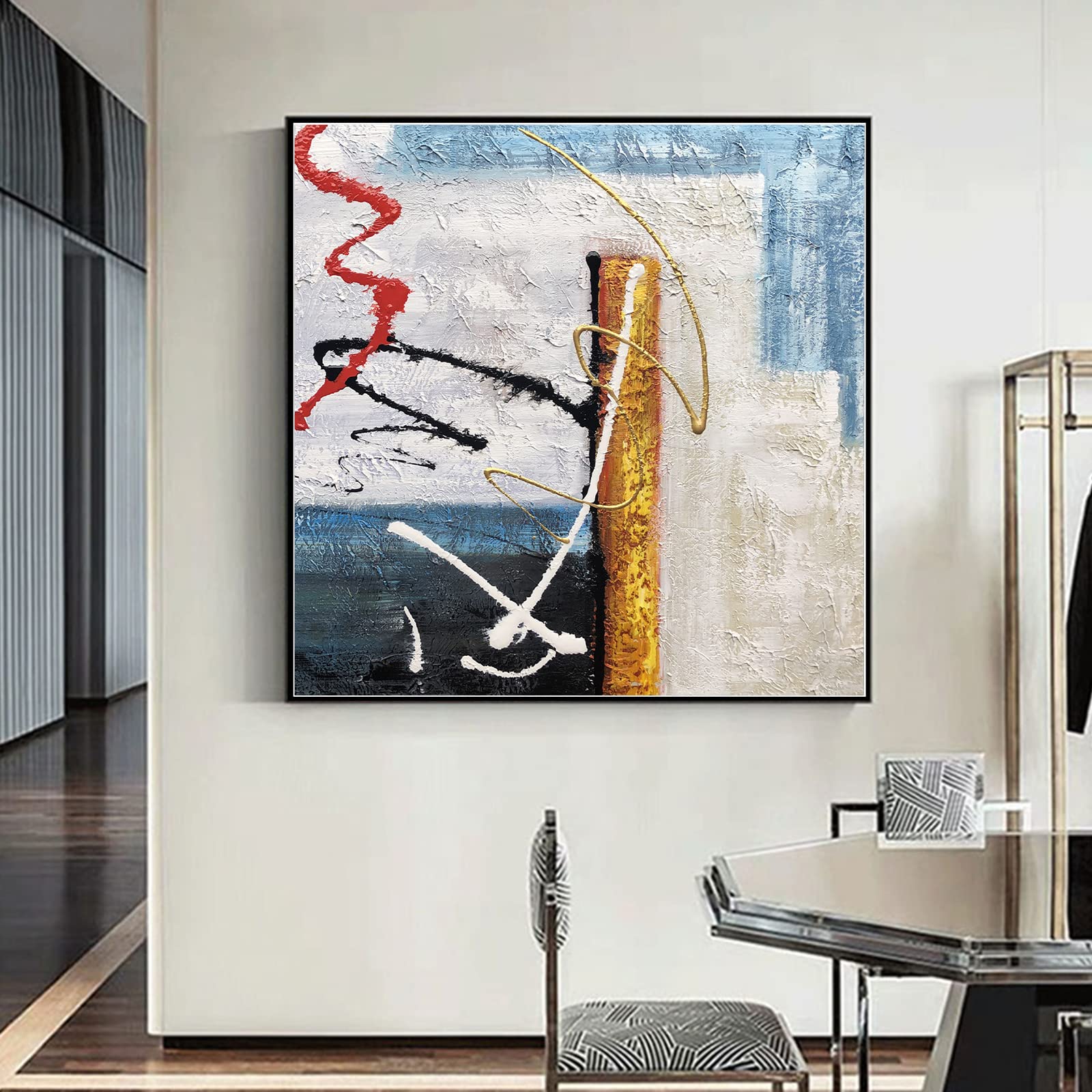 Original Abstract Colorful Wall Art Painting - Boho Home Decor for Living Room - Large 36x36 Inch Frameless Unstretched Canvas - Modern Artwork for Bedroom, Office & Lounge Spaces