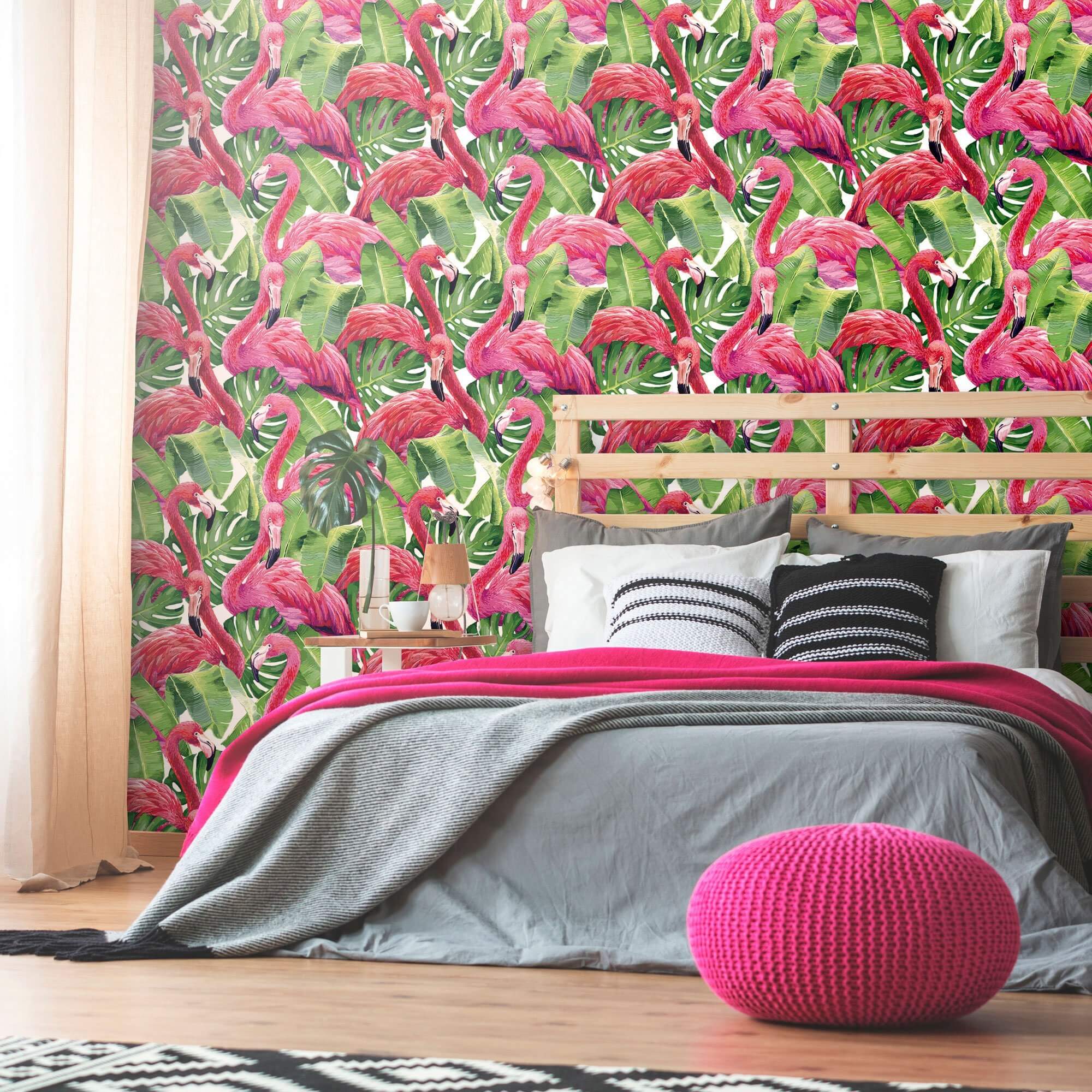 Green and Fuchsia Bird Animal Peel and Stick Removable Wallpaper 3044 - Self-Adhesive Decorative Wallpaper for Nursery, Bedroom, or Living Room Decor