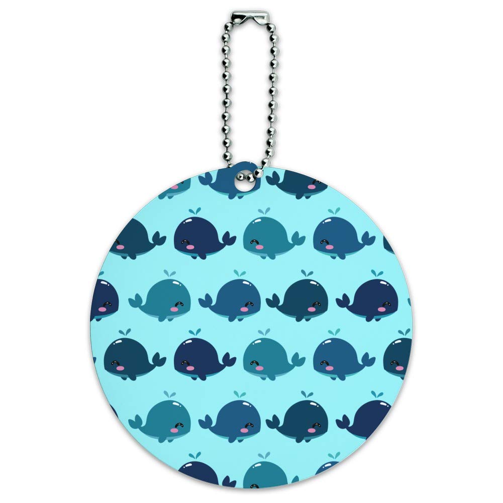 Whale Pattern Luggage ID Tag - Cute Kawaii Round Suitcase Name Tag for Travel Bags & Carry-Ons | Perfect for Kids Backpacks, School Bags & Vacation Travel Accessories