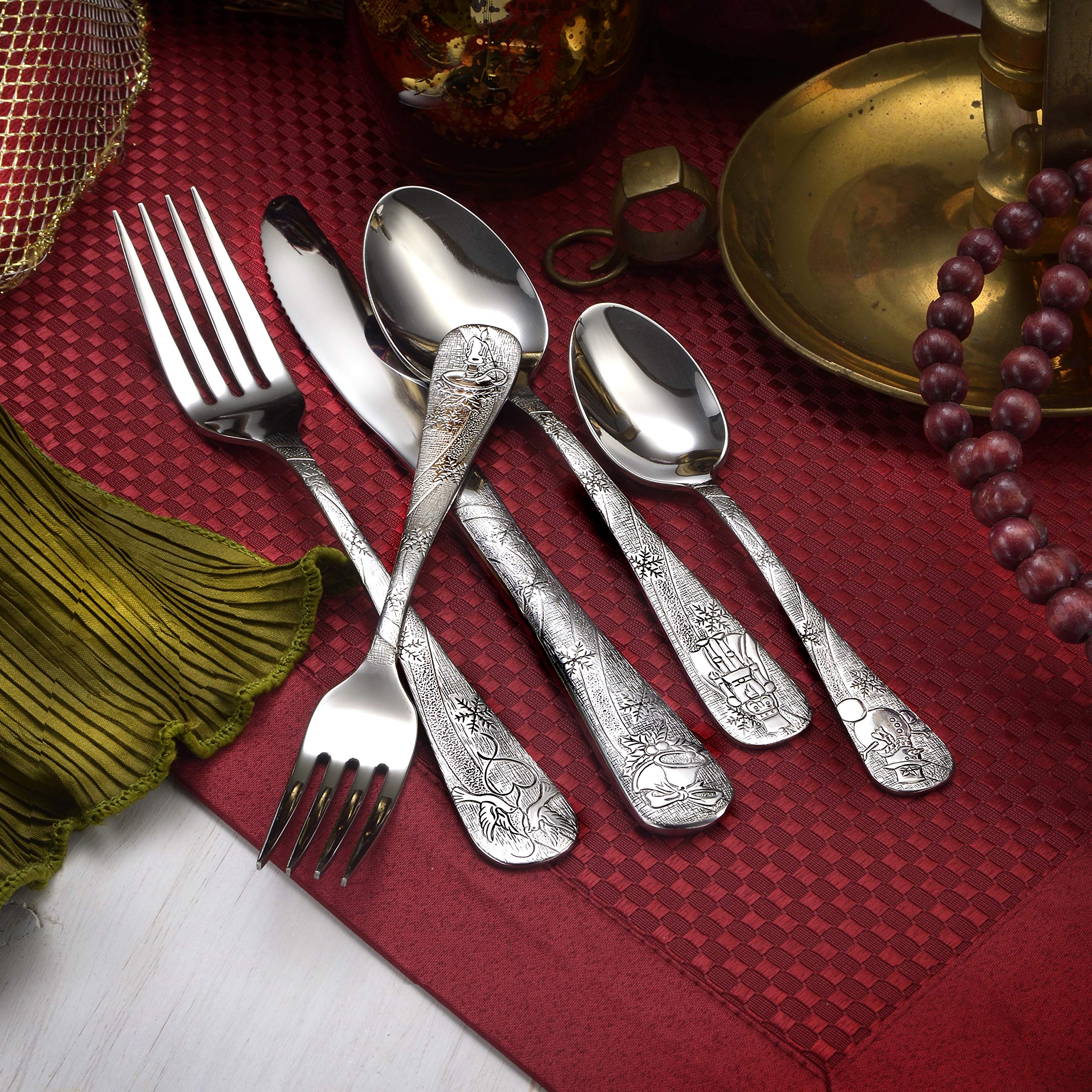 Liberty Tabletop Holidays 45-Piece Flatware Set - Service for 8 - Stainless Steel Cutlery Set with Knives, Forks & Spoons - Made in USA - Perfect for Thanksgiving, Christmas & Holiday Dinner Parties