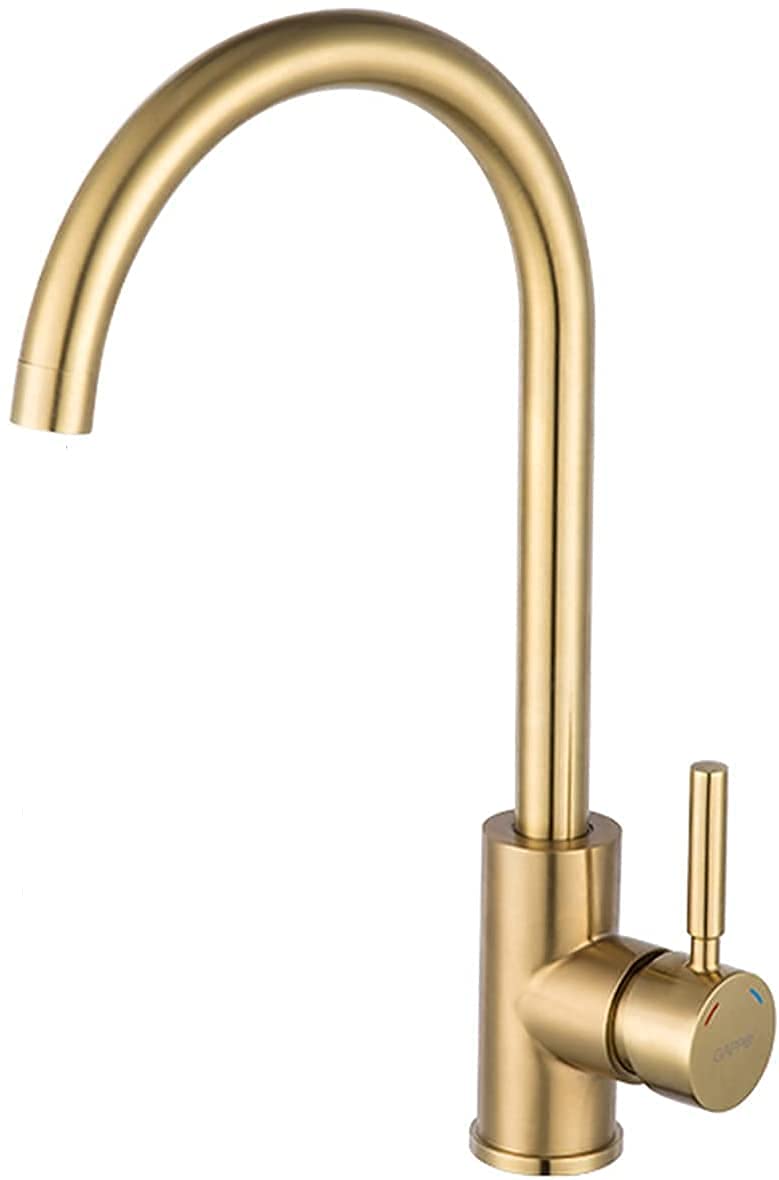 360° Rotating Brushed Gold Stainless Steel Kitchen Faucet - Hot & Cold Water Mixer Tap with Durable Surface for Modern Kitchen Sink | Perfect for Cooking, Washing Dishes & Food Prep