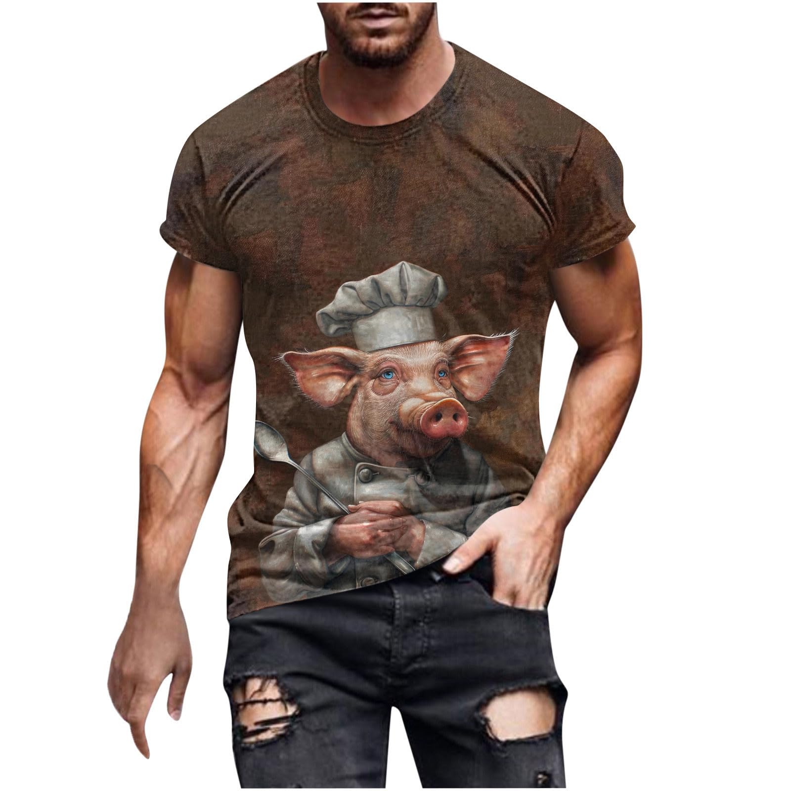 Funny Pig Graphic T-Shirt for Men - Short Sleeve Novelty Tee, Casual Summer Top with Cool Print | Perfect for Parties, Gifts & Everyday Wear 2024