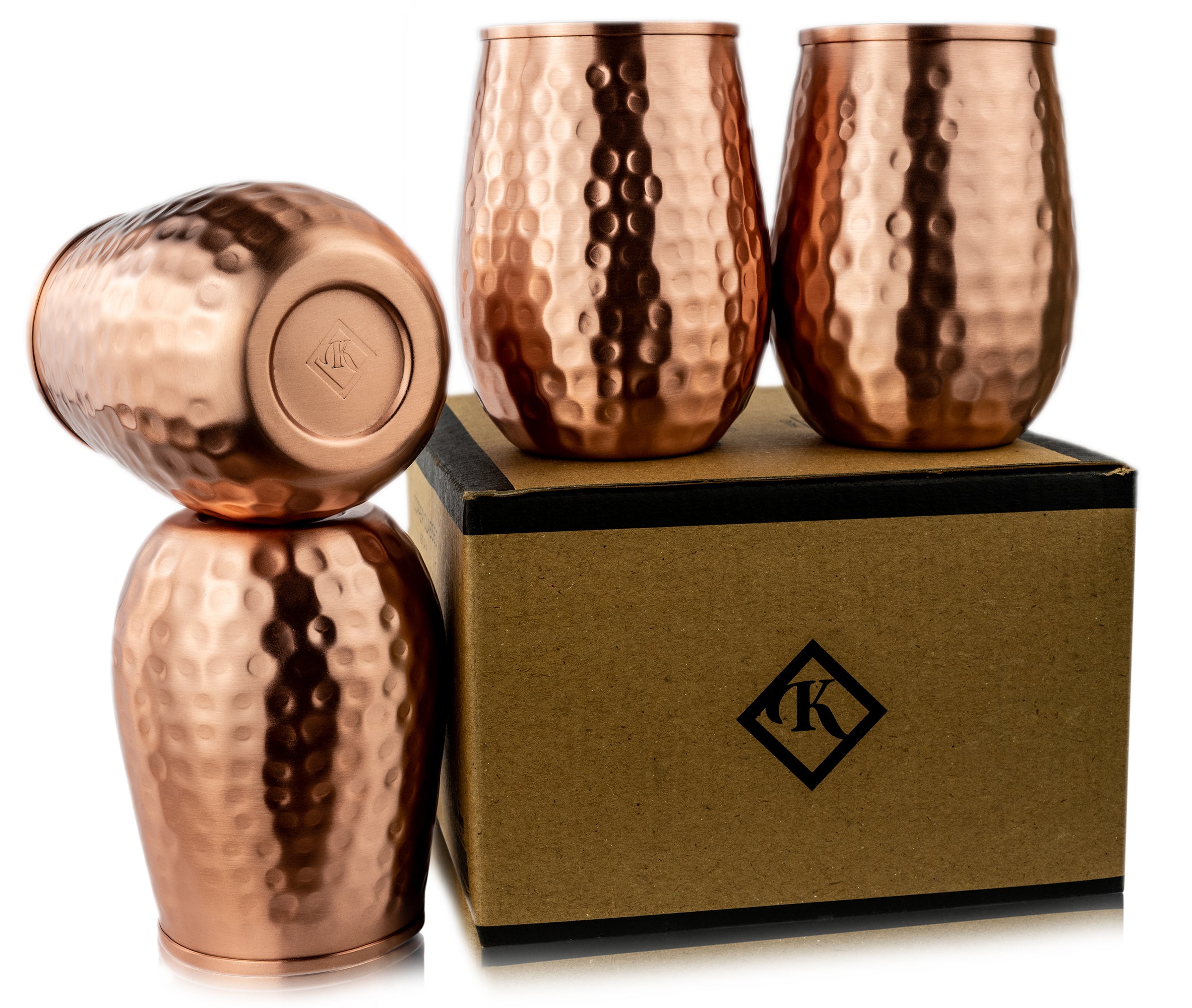 Kosdeg 16oz Copper Mugs Set of 4 - 473ml Hammered Copper Cups for Moscow Mule, Cocktails, Iced Coffee & Home Bar Decor