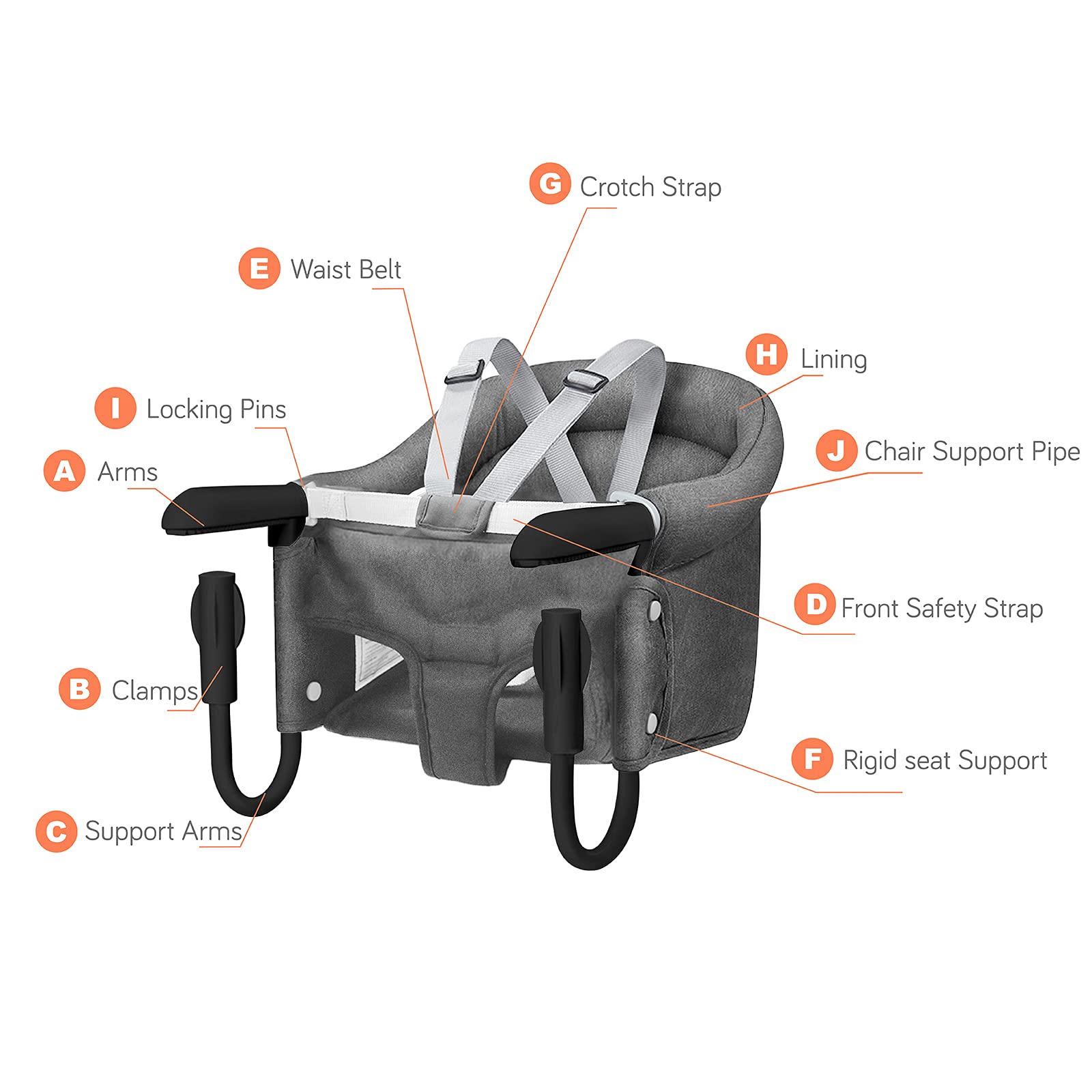 Hook On Chair with Tray - Foldable Baby High Chair with Secure Clip, Portable Feeding Seat for Home & Travel - Perfect for Dining, Outdoor Picnics & Restaurant Use (Grey)