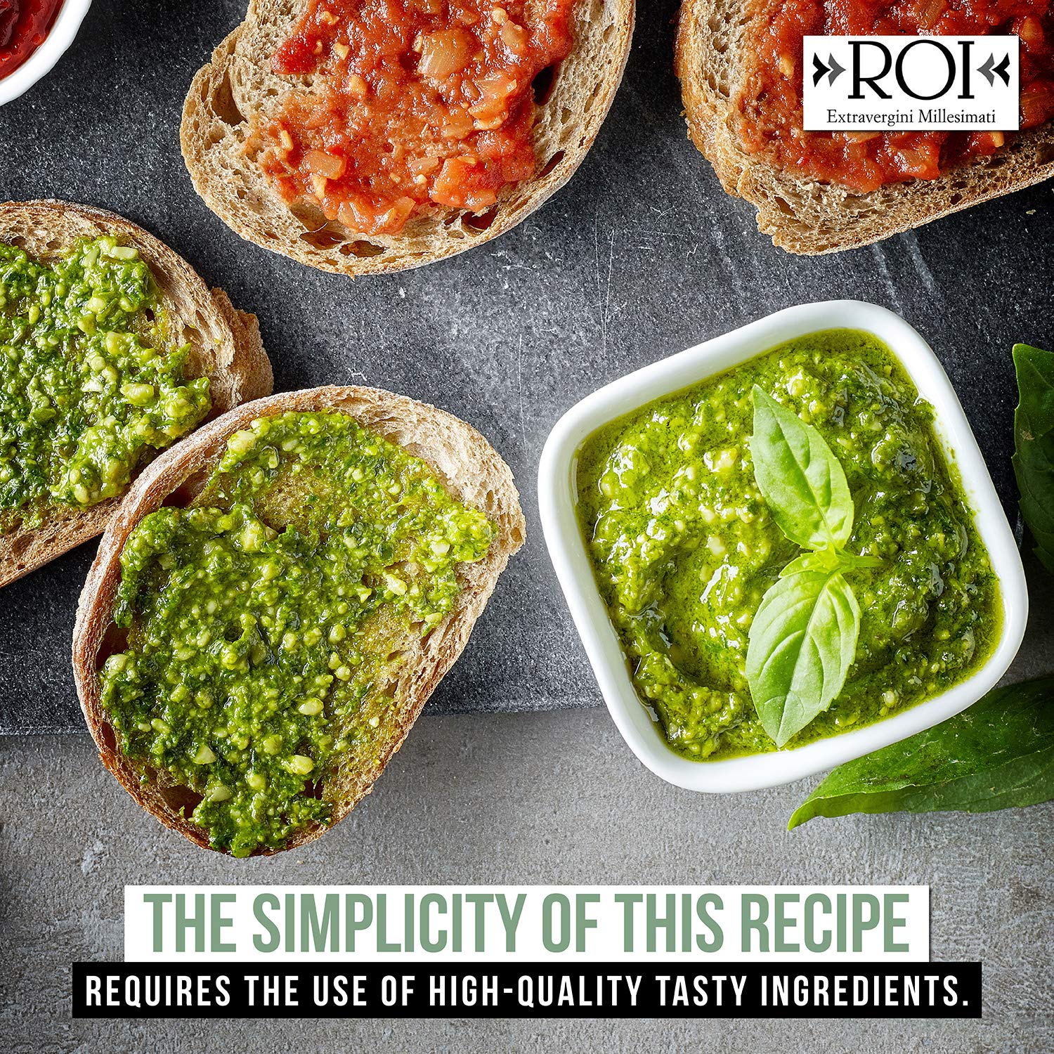 ROI Italian Extra Virgin Olive Oil - Cold Pressed Ligurian Taggiasca Olives & Vegan Pesto Sauce - Gluten Free, Non-GMO, DOP Certified Genovese Basil - Perfect for Pasta, Salads & Gourmet Cooking
