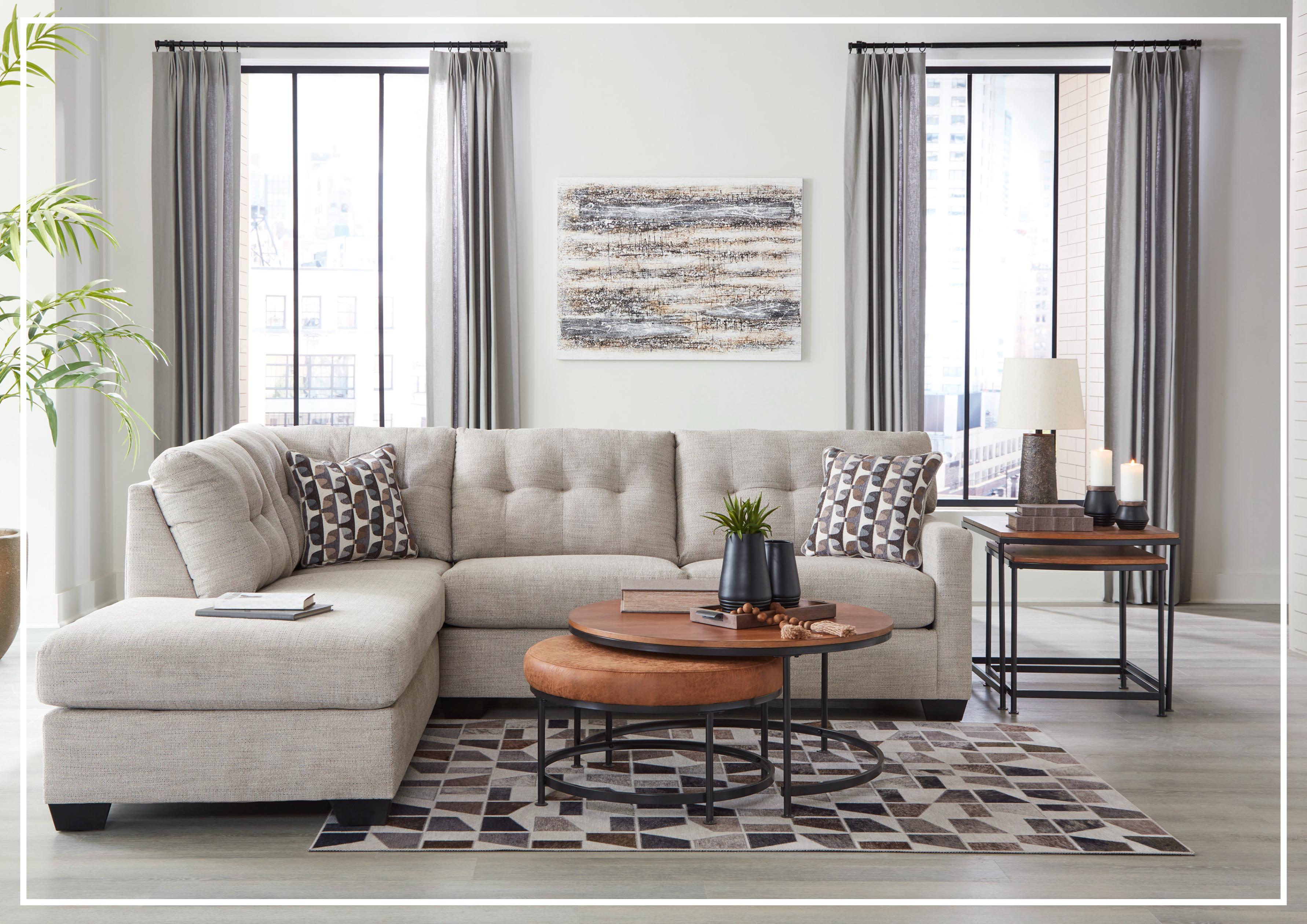 Gio Italia Marston Fabric 2-Piece Sleeper Sectional Sofa with Chaise Lounge | Light & Dark Color Options | Perfect for Small Spaces & Guest Rooms