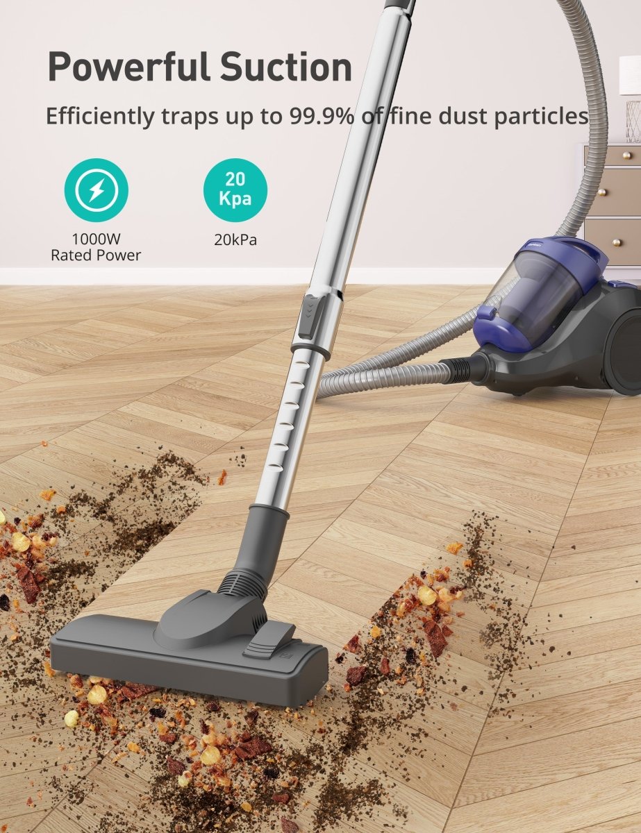 Aspiron CA034 Powerful 22KPa Canister Vacuum Cleaner with 2.1QT Dust Cup - Corded Home Cleaning for Hard Floors, Carpets & Pet Hair