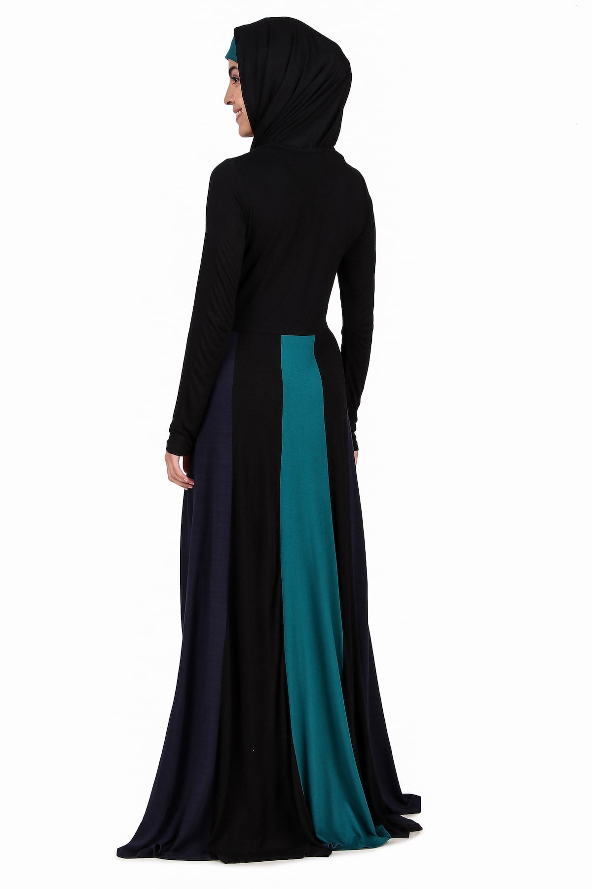 Colorblock Stripe Jersey Anarkali Abaya - Stylish Muslim Dress for Women, Elegant Long Sleeve Maxi Dress for Prayer, Eid, Wedding & Special Occasions