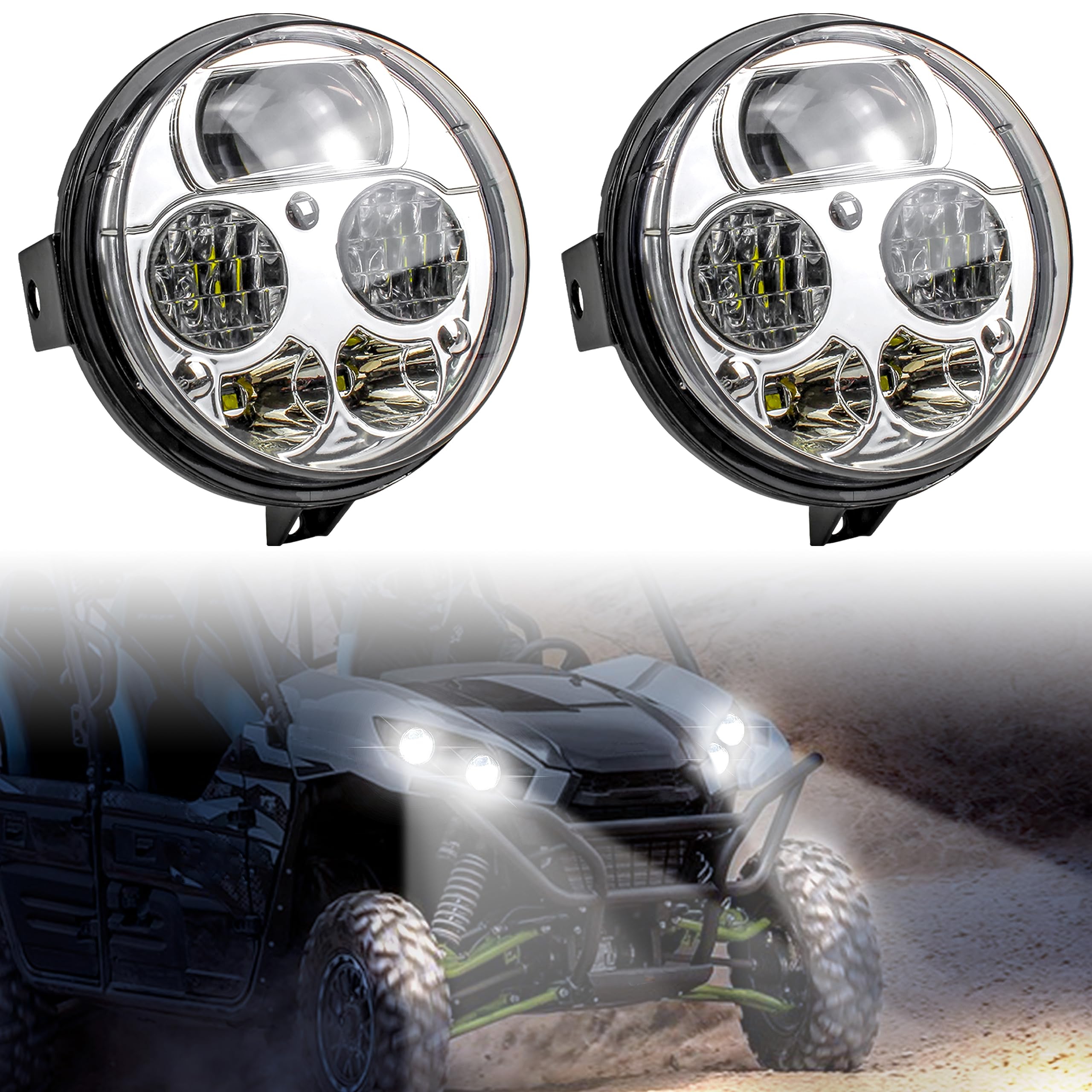 SAUTVS LED Headlight Assembly for Kawasaki Teryx Teryx4 Brute Force 750 - High/Low Beam Replacement Headlights (2PCS) - Off-Road, Night Riding & Adventure Accessories
