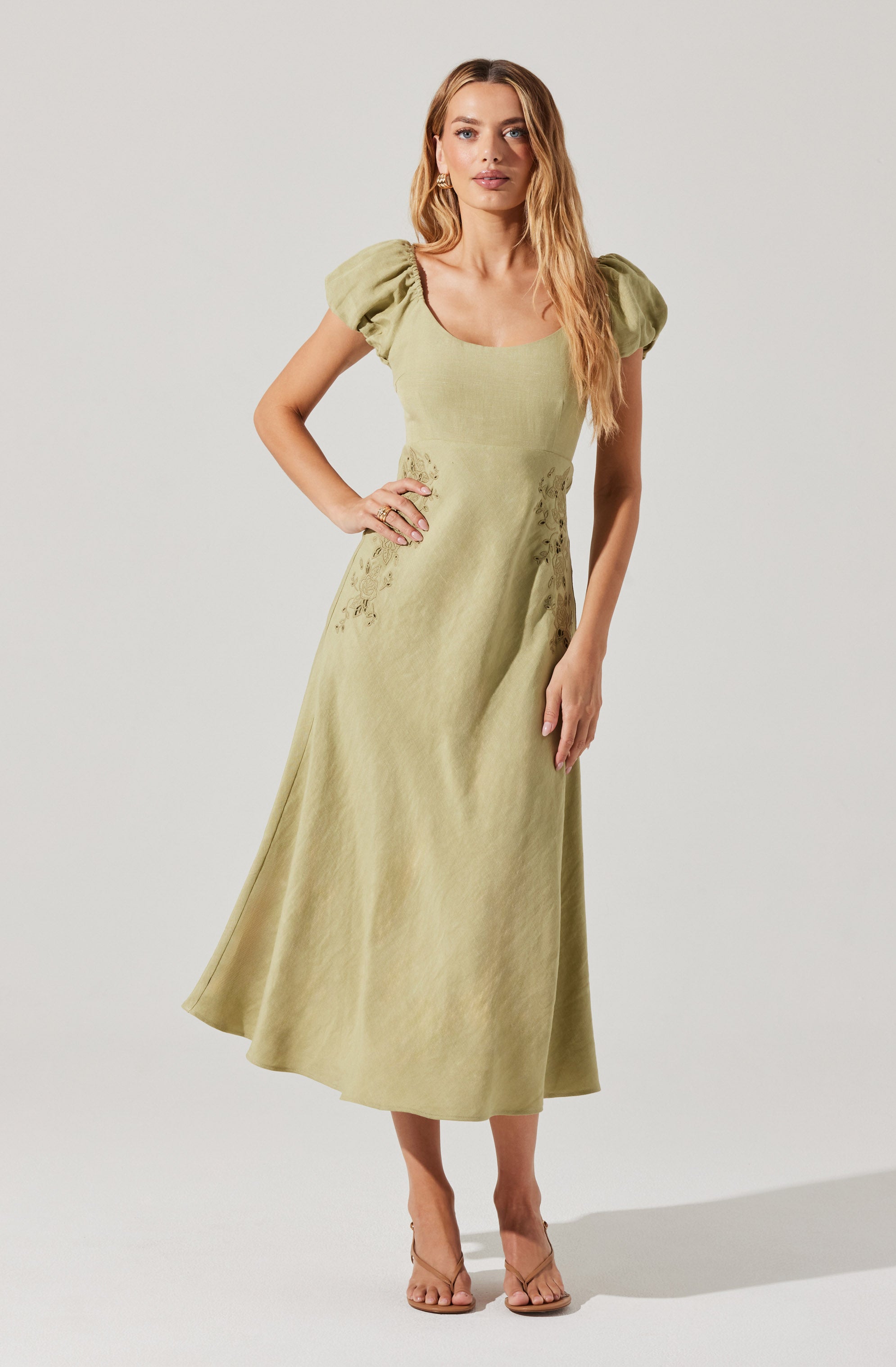 Leocadia Embroidered Puff Sleeve Dress for Women - Floral Summer Maxi Dress with Ruffle Hem | Perfect for Beach Vacation, Wedding Guest & Date Night Outfits
