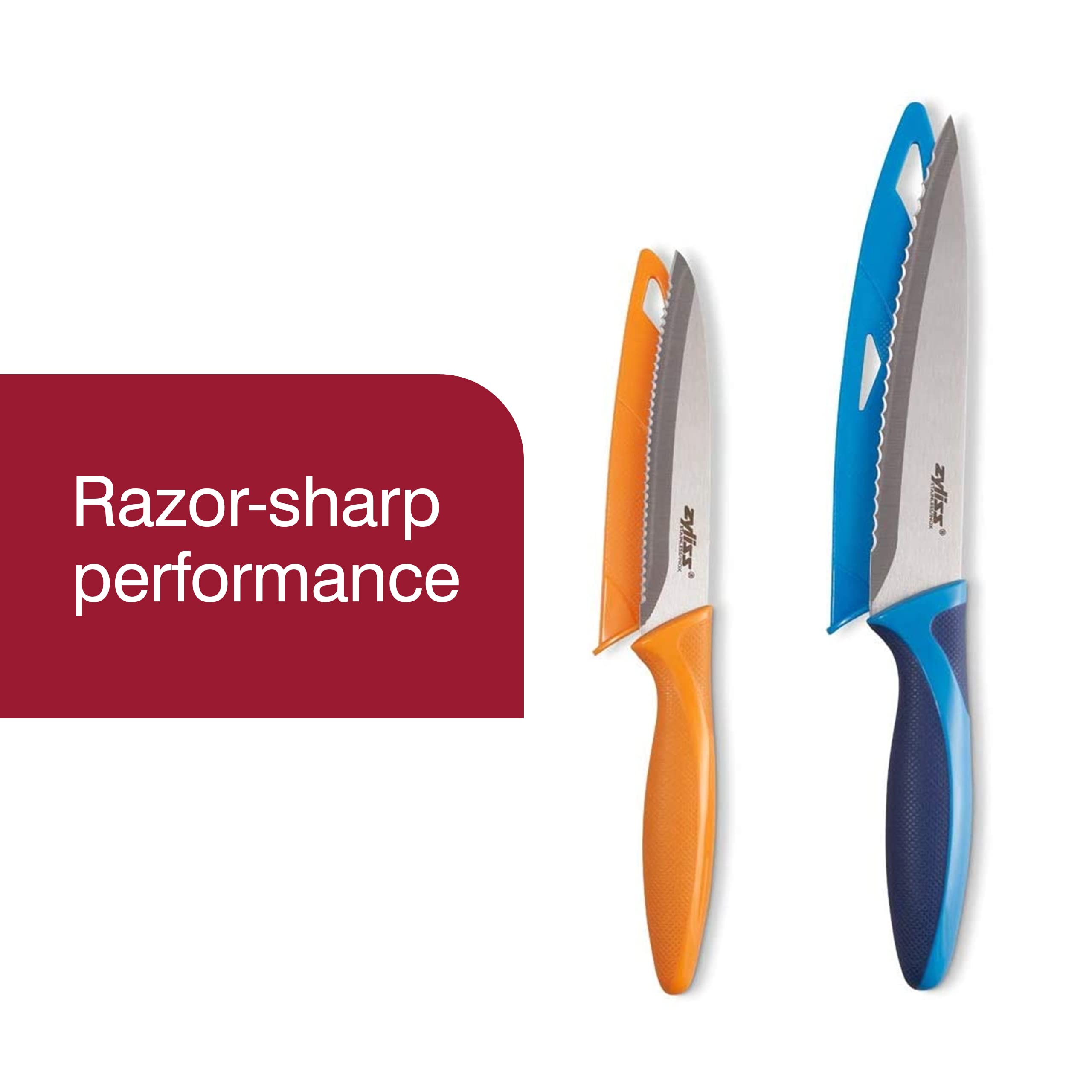 Zyliss Stainless Steel Utility Kitchen Knives Set - 2-Piece Serrated Knives with Sheath Covers for Meat, Vegetables & Fruit - Dishwasher Safe & Durable - Perfect for Home Cooking, Camping & Outdoor Activities