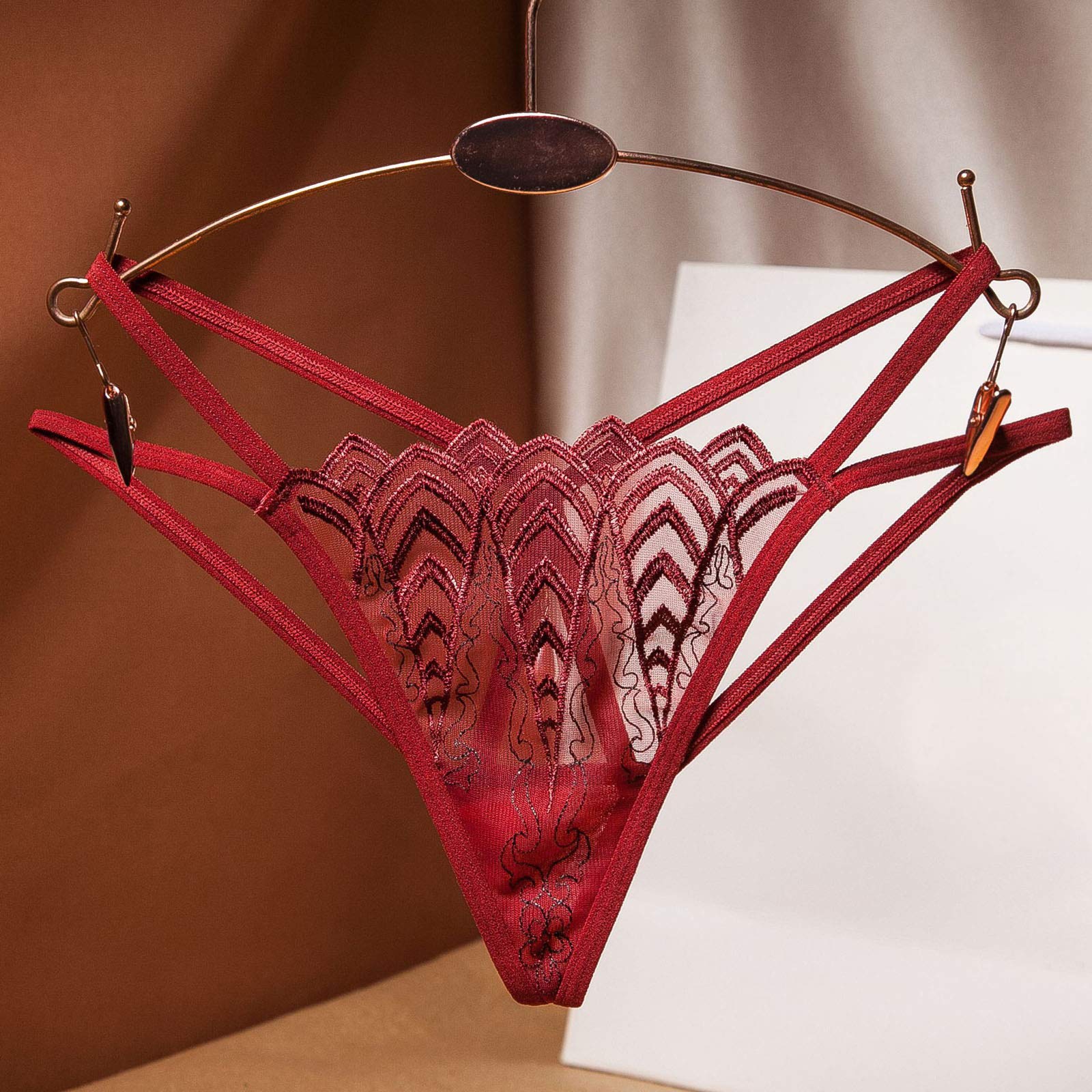 Sexy Lace Thong Underwear for Women - Comfortable Briefs Panties in Wine Red - Perfect for Daily Wear, Date Nights & Lingerie Sets (One Size)