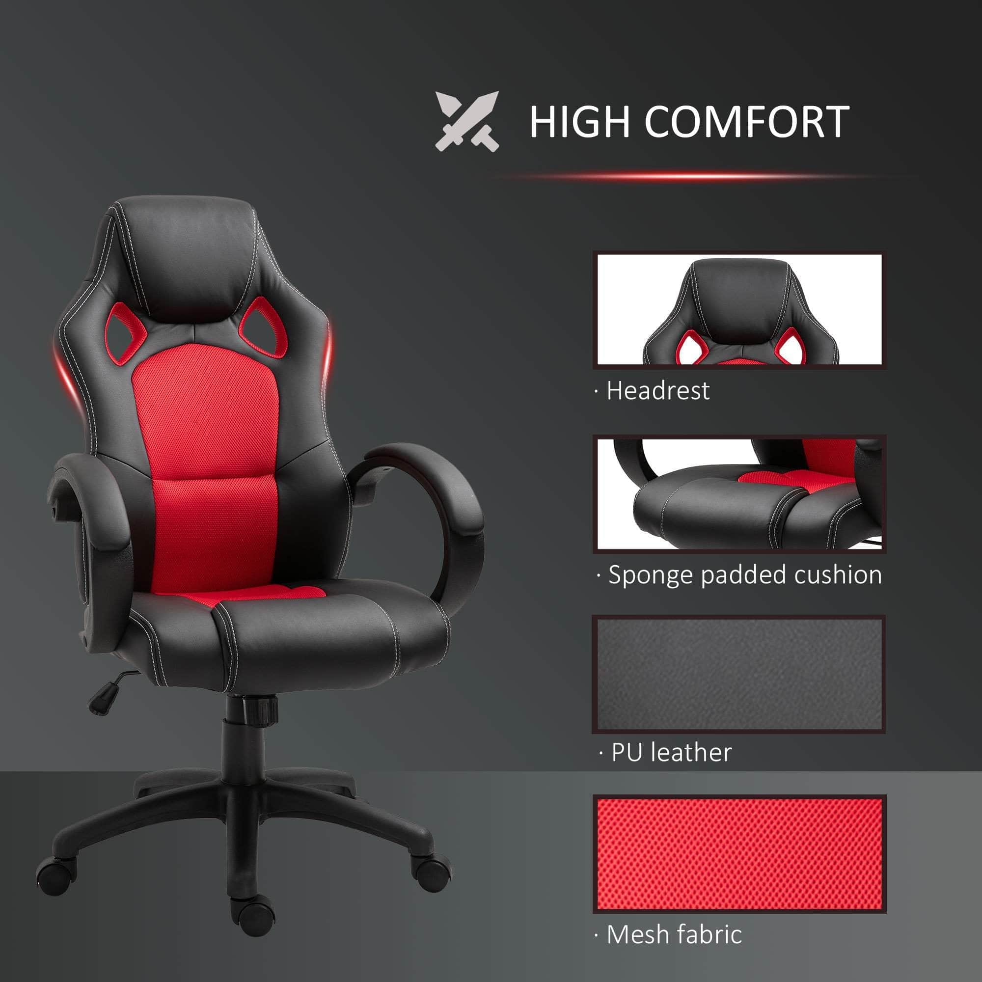 High Back Racing Style Office Gaming Chair - Adjustable Swivel Seat, Ergonomic Faux Leather Computer Desk Chair for Work & Gaming - Available in 3 Colors (Black/Red/Blue) - Perfect for Home Office, Gaming Setup & Streaming Studio