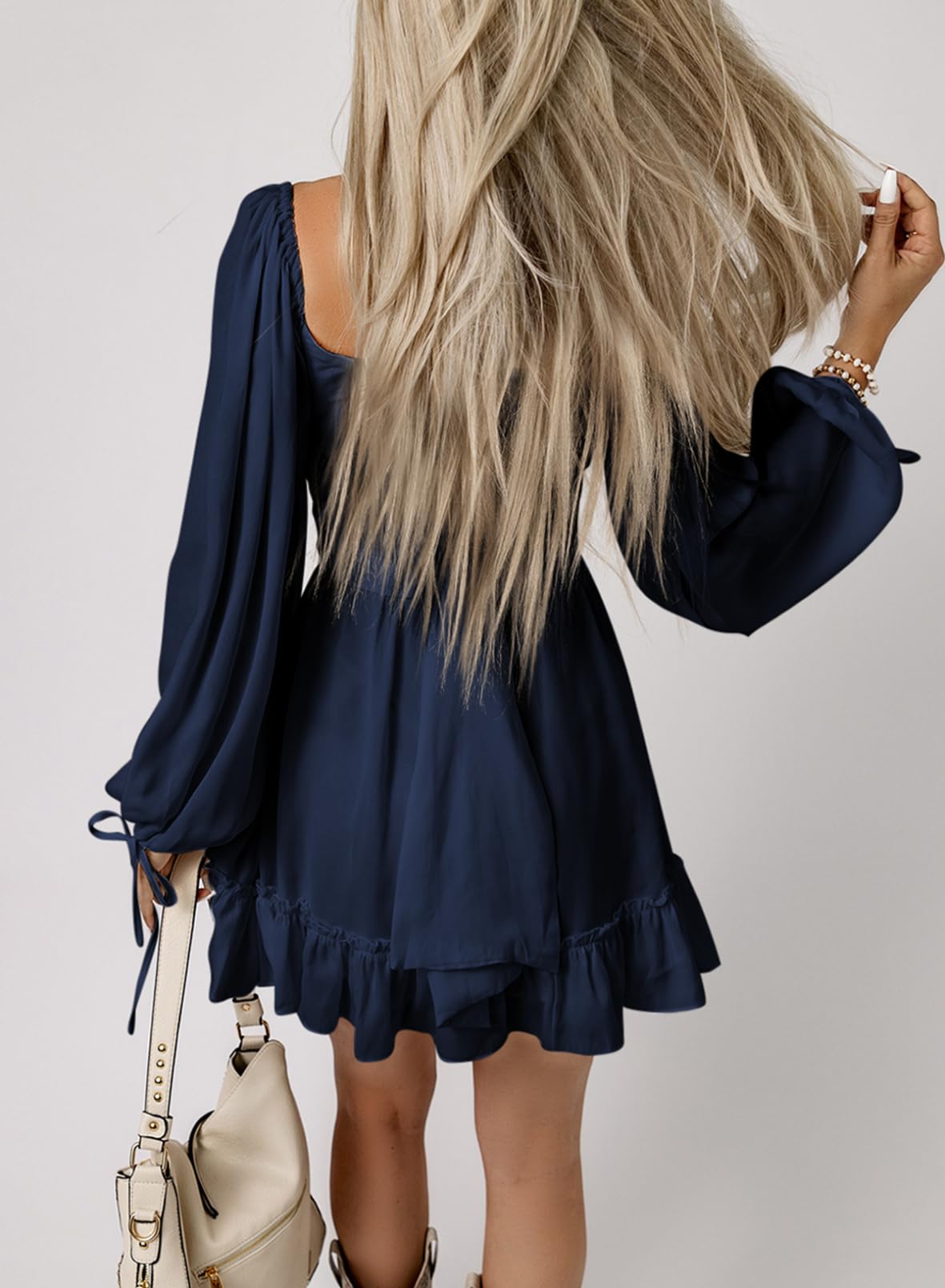 Elegant Spring 2025 Wedding Guest Dress for Women - Square Neck, Long Lantern Sleeve & Ruffle A-Line Mini Dress | Perfect for Weddings, Parties & Special Occasions