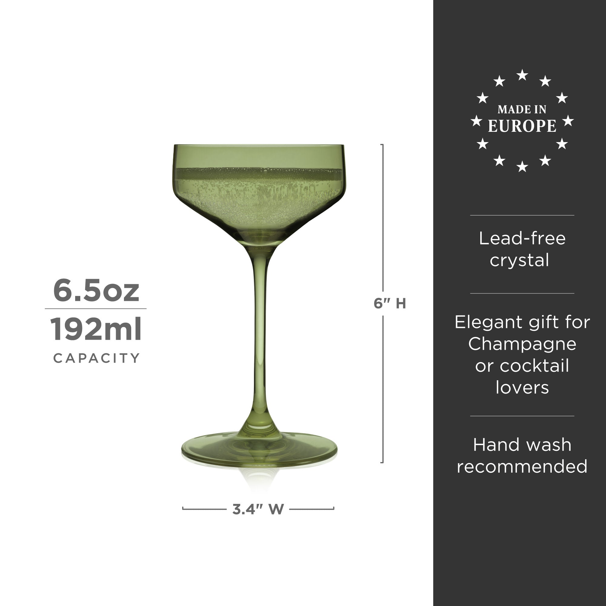Premium Sage Green Crystal Coupe Glasses - Set of 2 Elegant Champagne Flutes for Wedding Toasts & Cocktail Parties - Perfect for Romantic Dinners & Special Celebrations