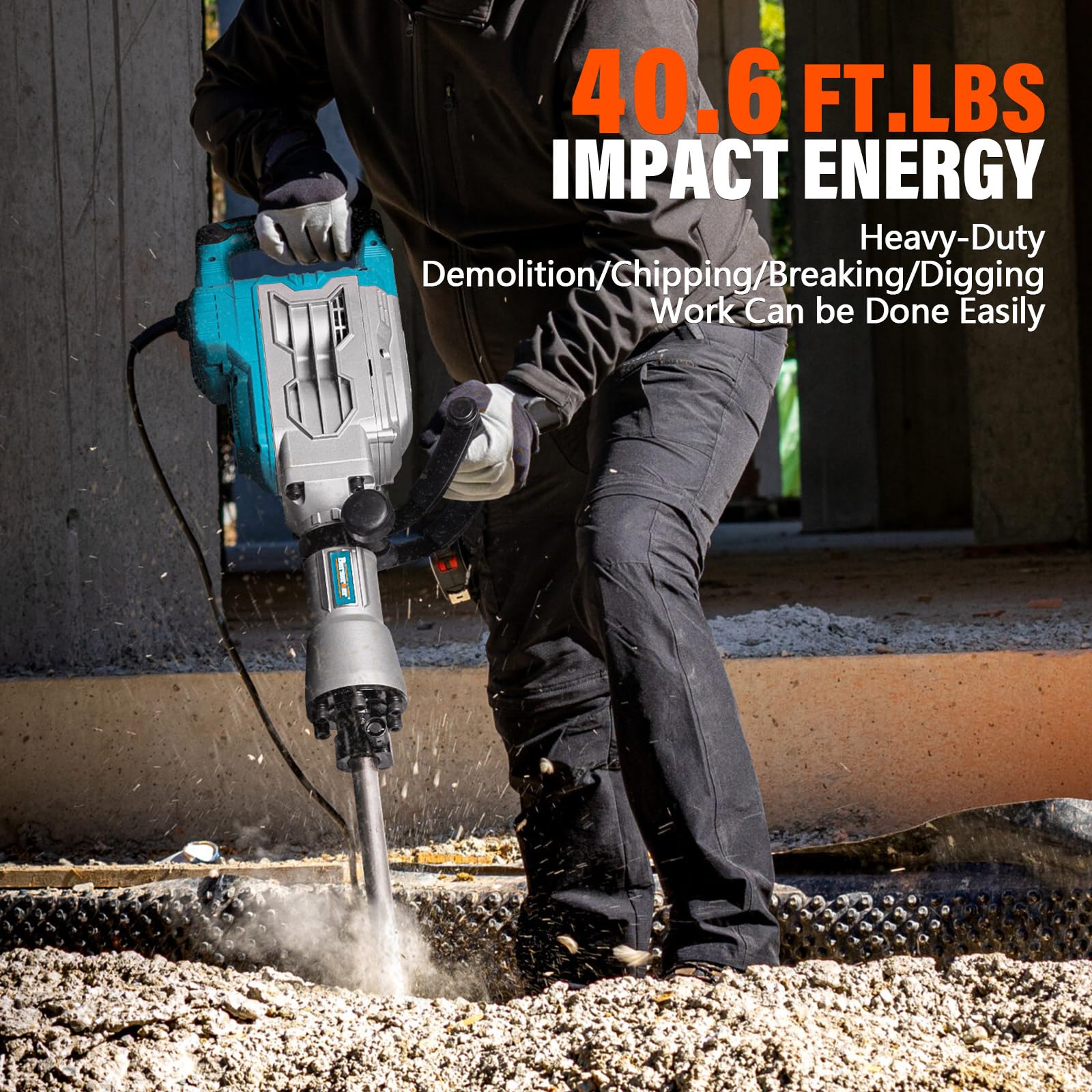 Berserker 1700W 30-Pound Electric Demolition Jack Hammer - 14-Amp Heavy Duty Concrete Breaker with 1-3/16