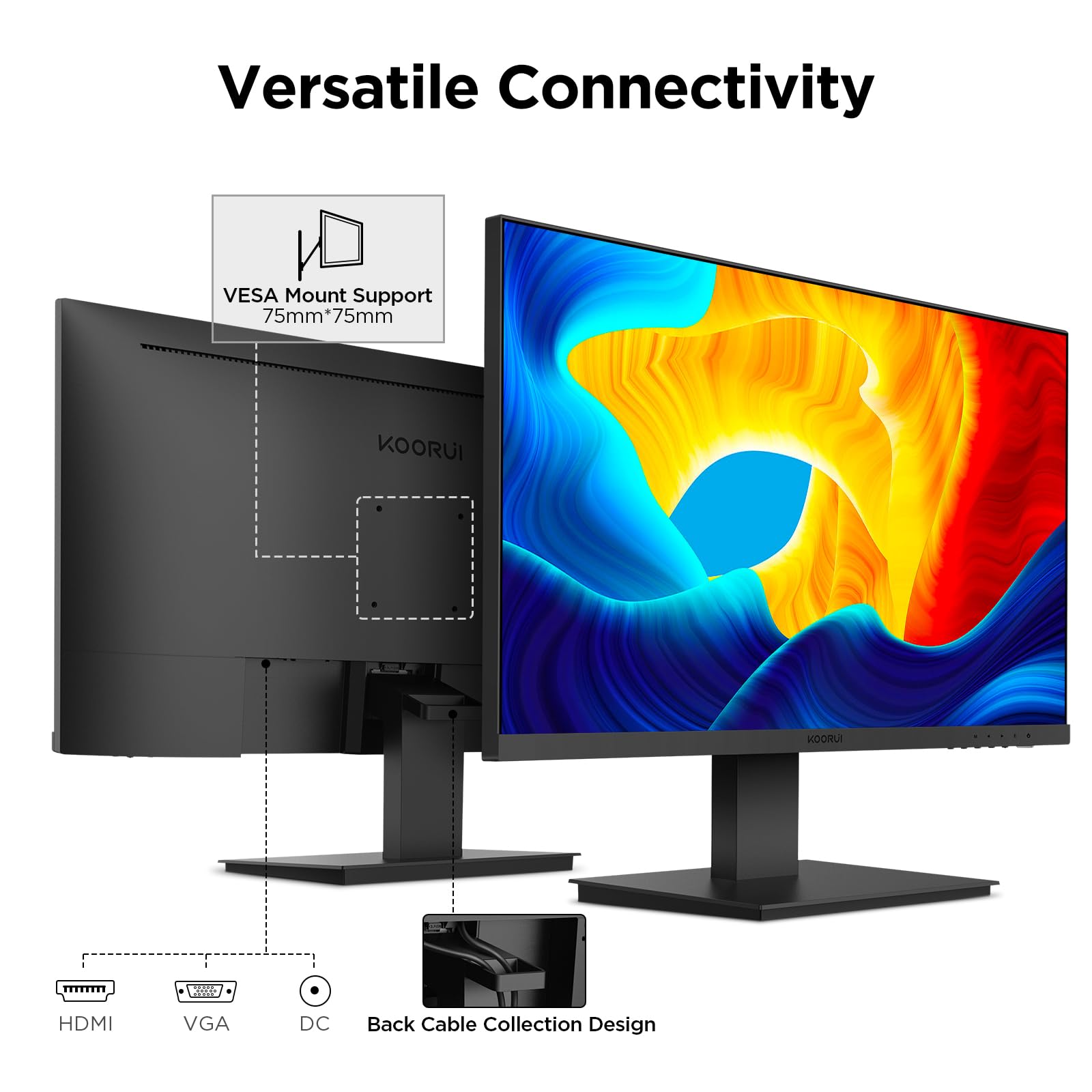 KOORUI 24 Inch 100Hz Gaming Monitor with Built-in Speakers, FHD 1080P, 99% sRGB, FreeSync & G-Sync Compatible, HDMI & VGA Ports, 75x75mm VESA Mount, Eye Care & Tilt Adjustment - Perfect for Esports, Home Office & Multi-Screen Setups