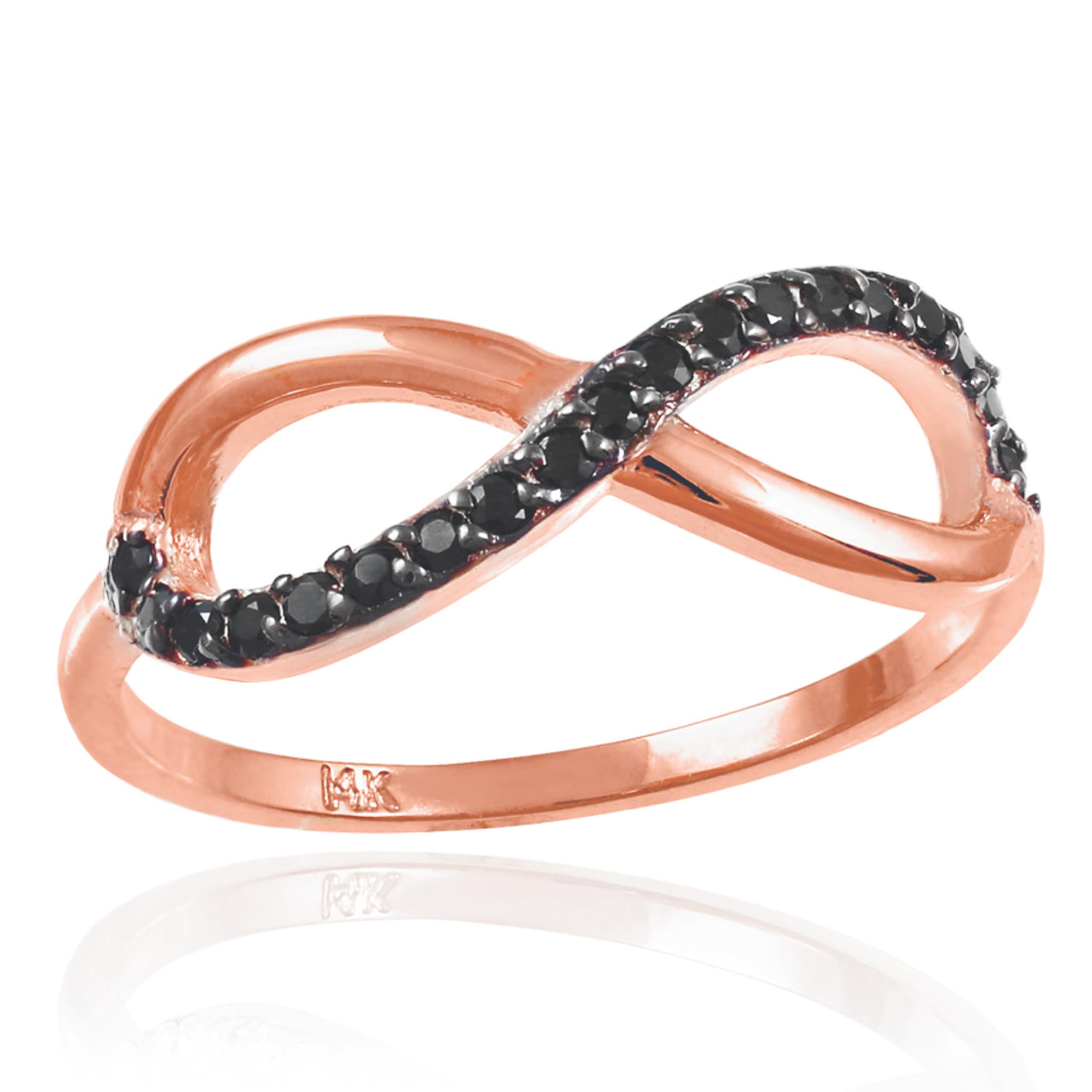 10K Rose Gold Black Diamond Infinity Ring for Women - Elegant Stackable Band, Wedding, Anniversary, Promise, or Gift Jewelry for Her