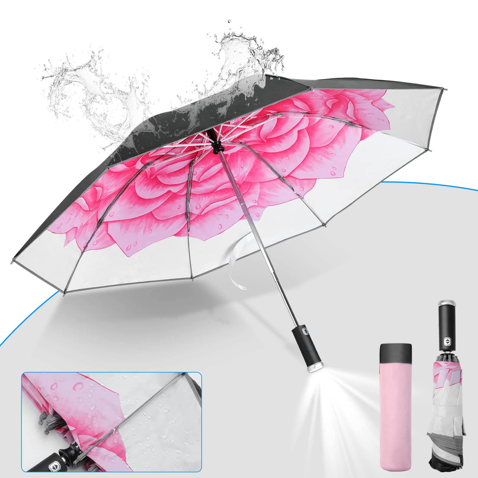 Windproof Travel Umbrella - Auto Open/Close Compact Rain Umbrella with Strong Metal Frame, Waterproof & Durable for Men Women - Perfect for Commuting, Business Trips & Outdoor Adventures