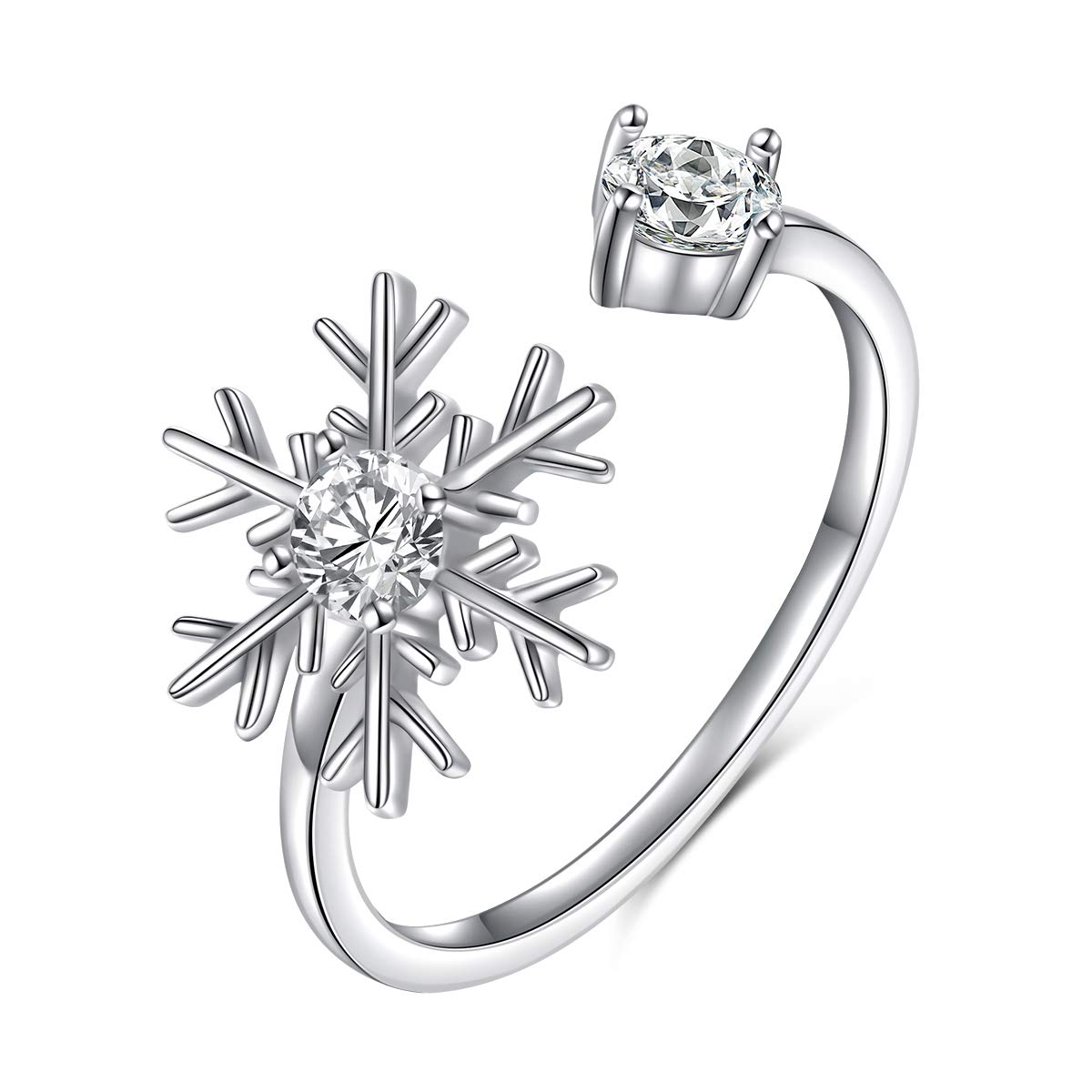 DAOCHONG S925 Sterling Silver Snowflake Necklace, Earrings, Bracelet & Ring Set for Women - Elegant Winter Jewelry Gift for Christmas, Party & Special Occasions